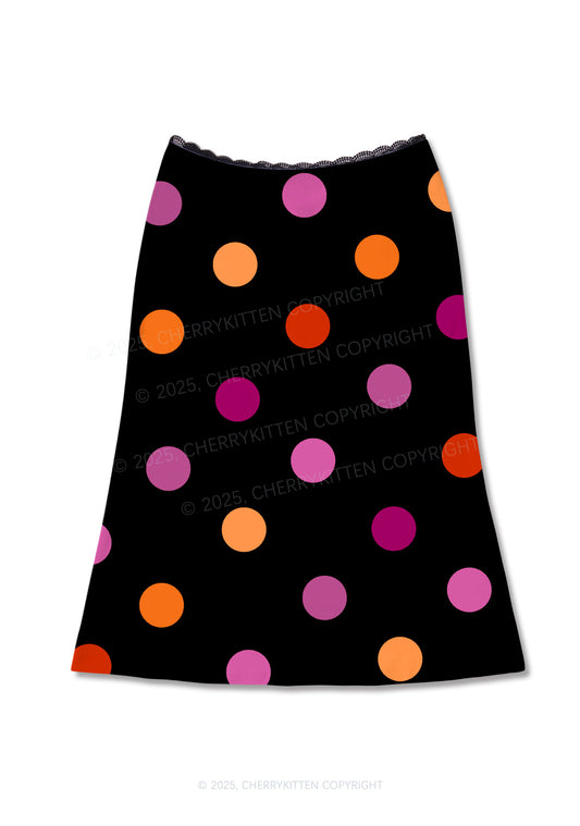 Lesbian Dots Pride Y2K Print Midi Skirt Cherrykitten