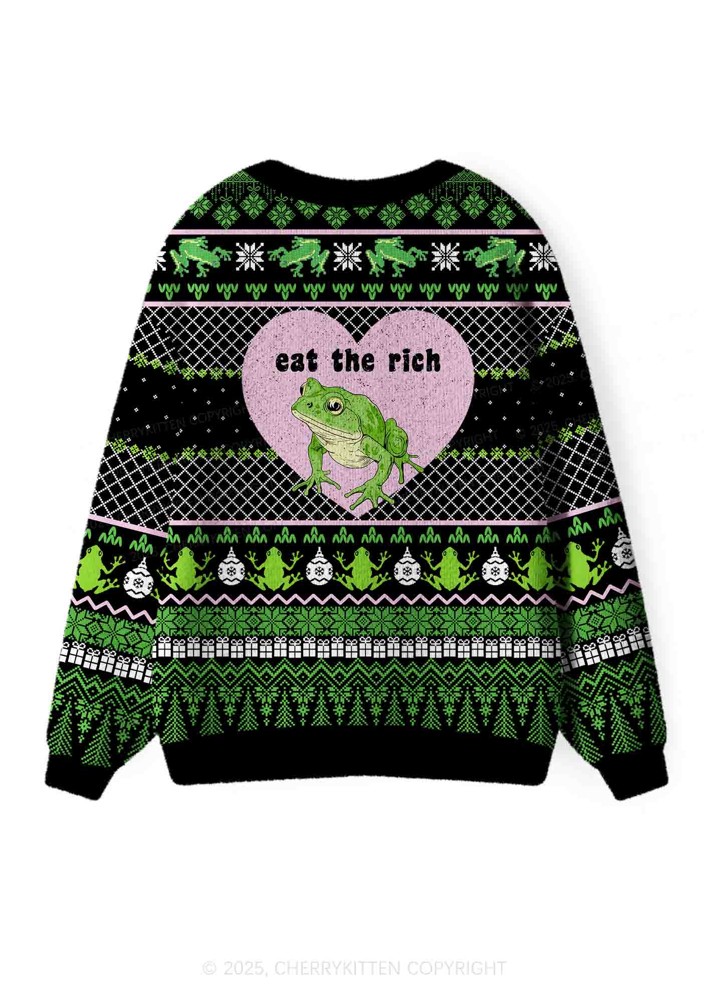 Eat The Rich Frog Y2K Christmas Cardigan Knit Sweatshirt Cherrykitten