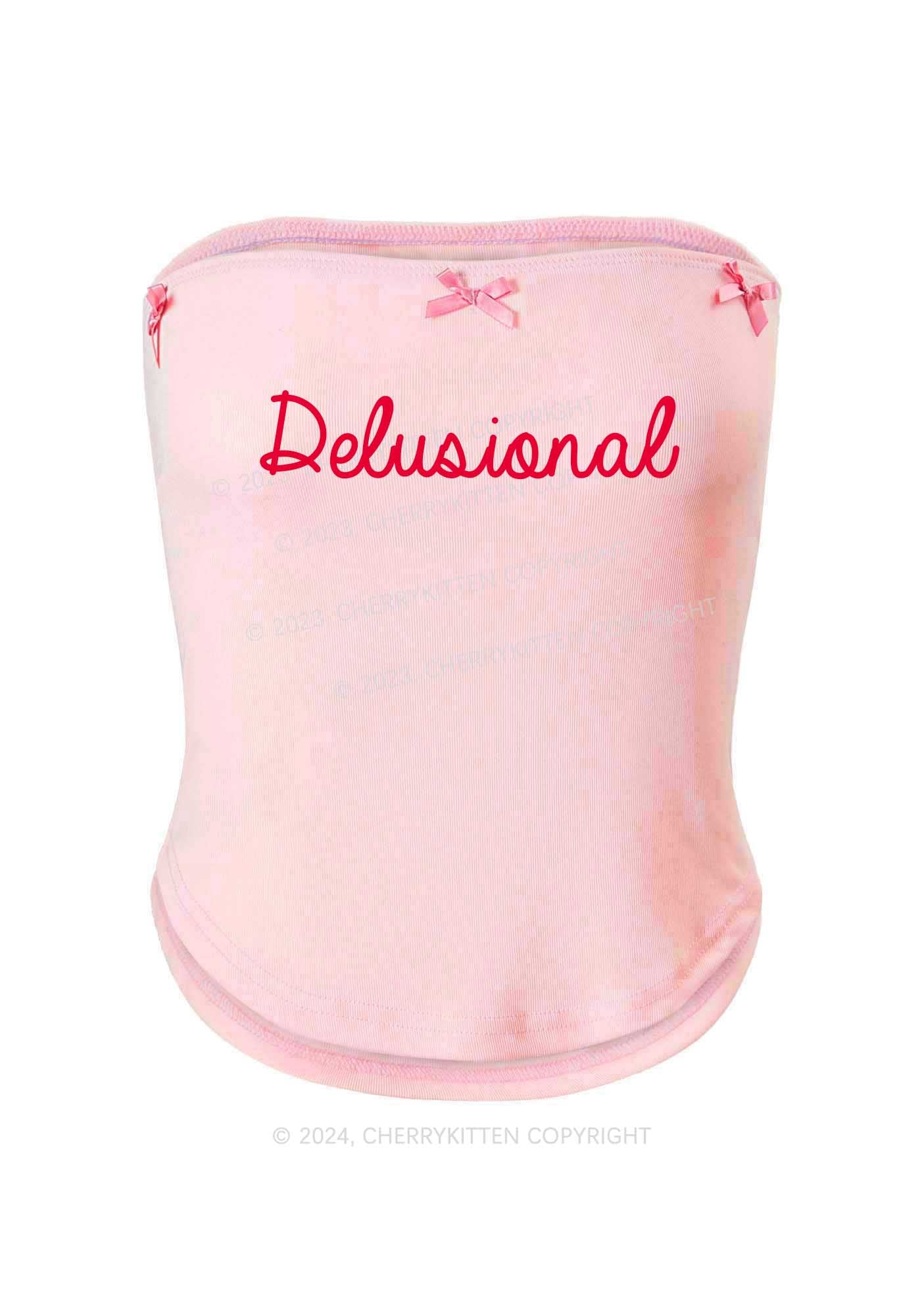 Delusional Y2K Pink Bow Tie Tube Top Cherrykitten