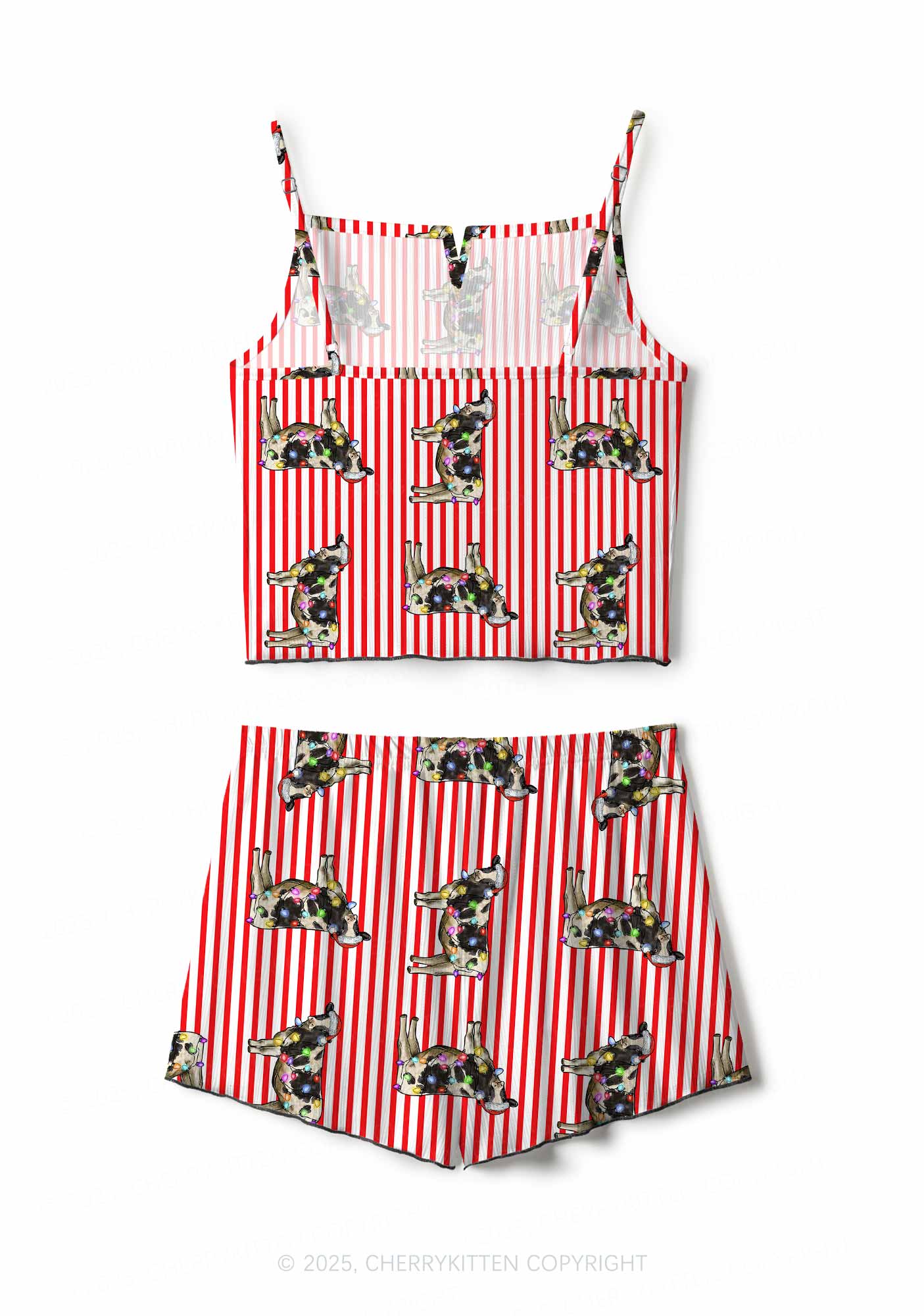 Christmas Cow Y2K Print Cami Shorts Pajama Set Cherrykitten