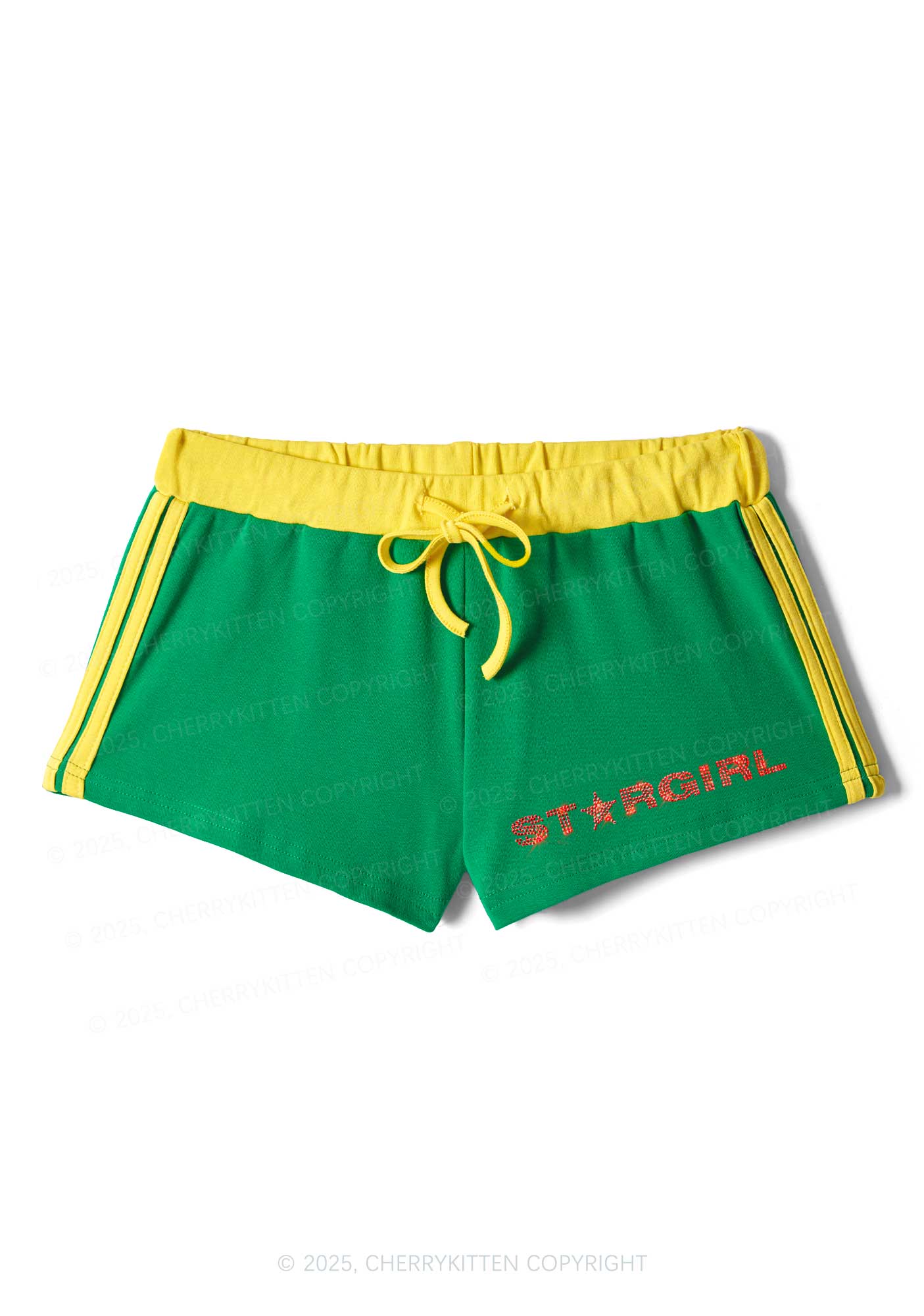 Rhinestone Red Stargirl Y2K Drawstring Mini Shorts Cherrykitten