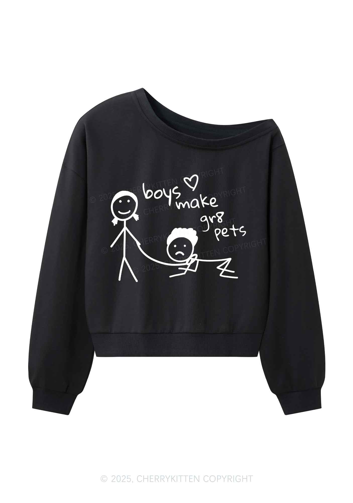 Boys Make Gr8 Pets Y2K Off Shoulder Sweatshirts Cherrykitten