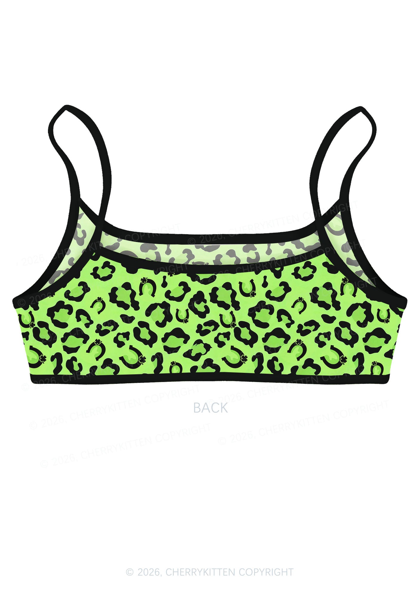 Fluorescent Green Leopard St Patricks Y2K Print Super Crop Cami Cherrykitten