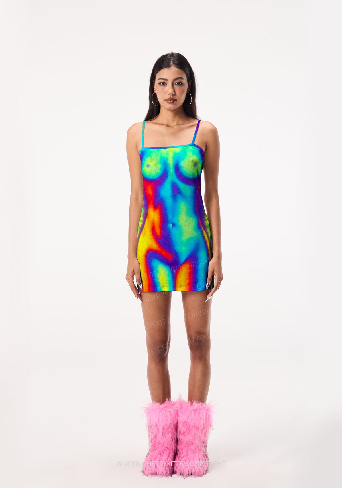 Thermal Txts Y2K Print Slip Dress Cherrykitten