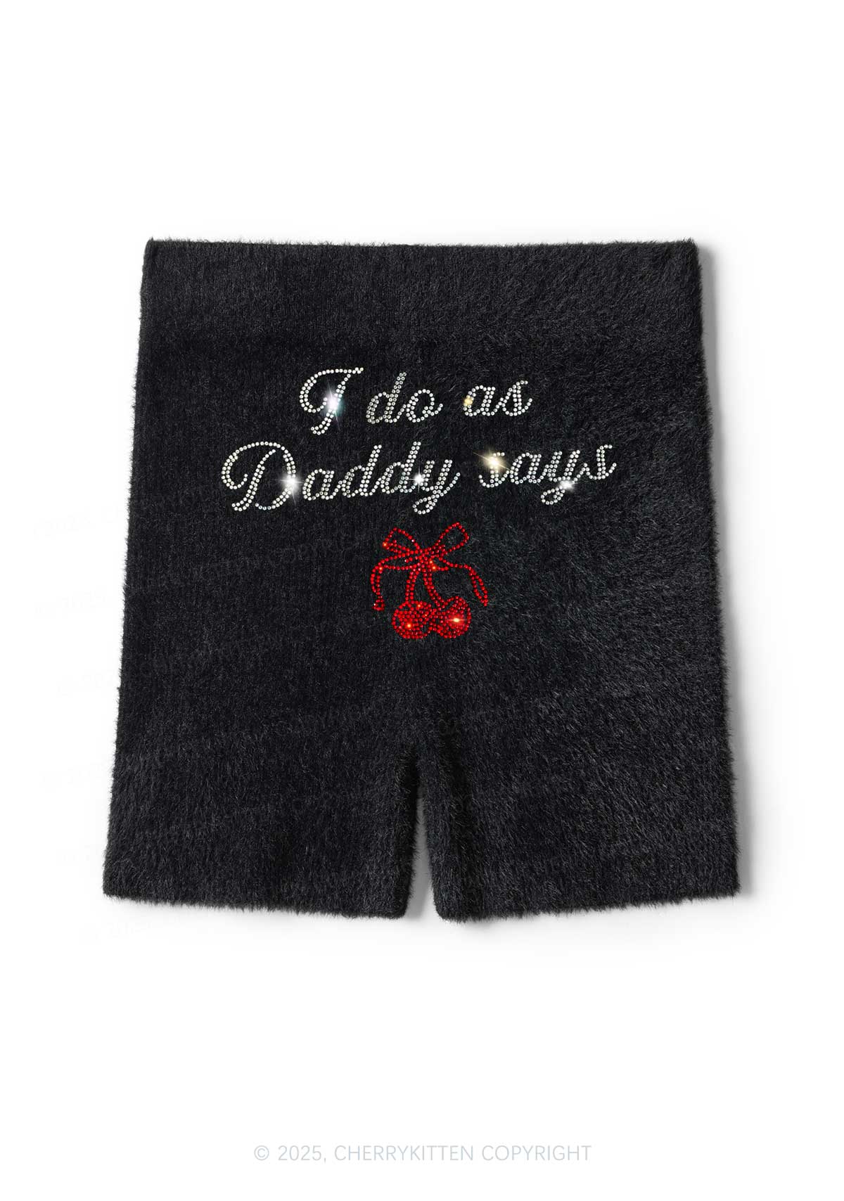 Rhinestone I Do As Daddy Says Y2K Fluffy Shorts Cherrykitten