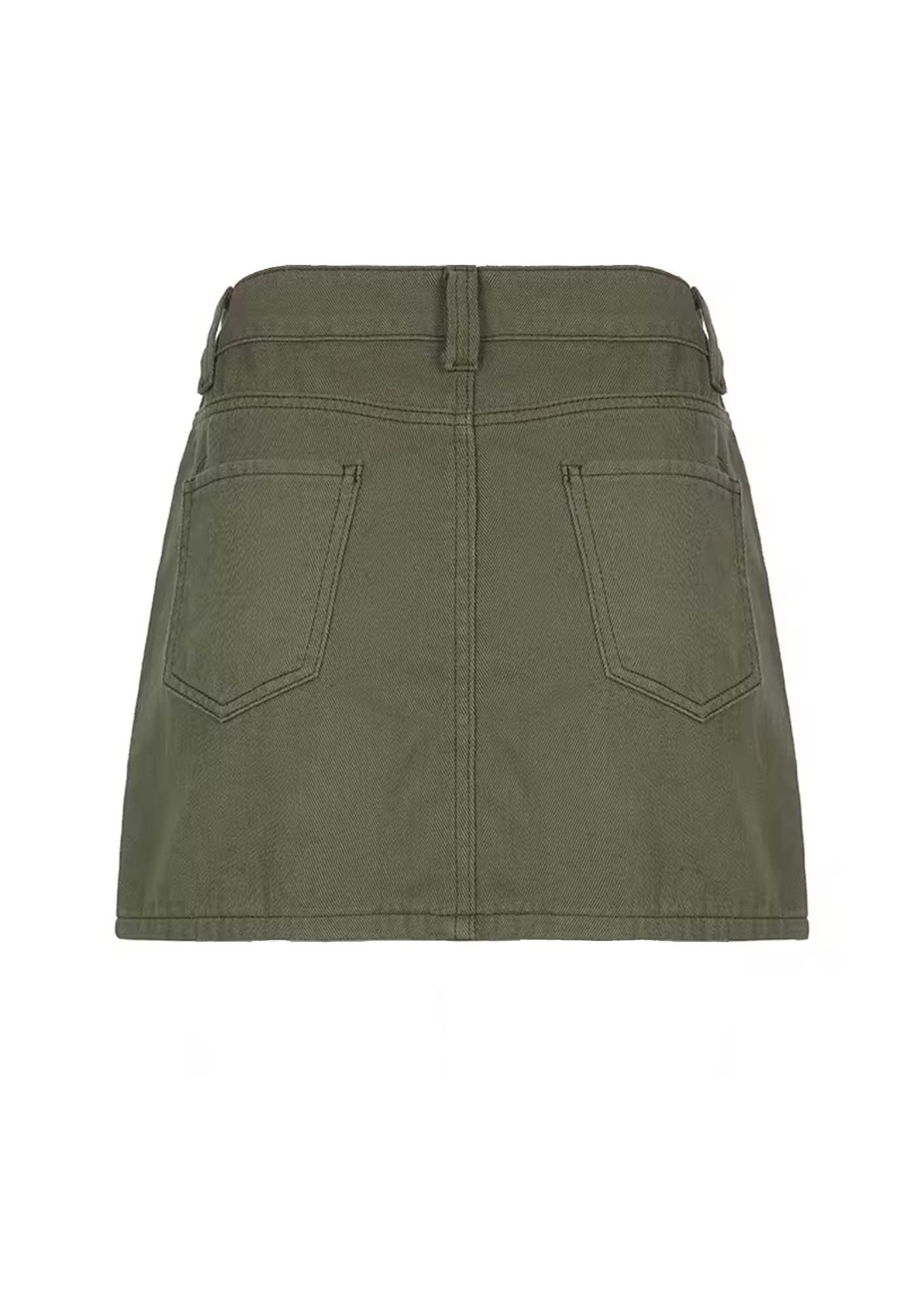 Army Green Y2K Low Waist Slim Skirt Cherrykitten