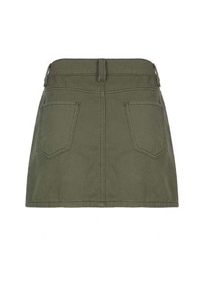 Army Green Y2K Low Waist Slim Skirt Cherrykitten