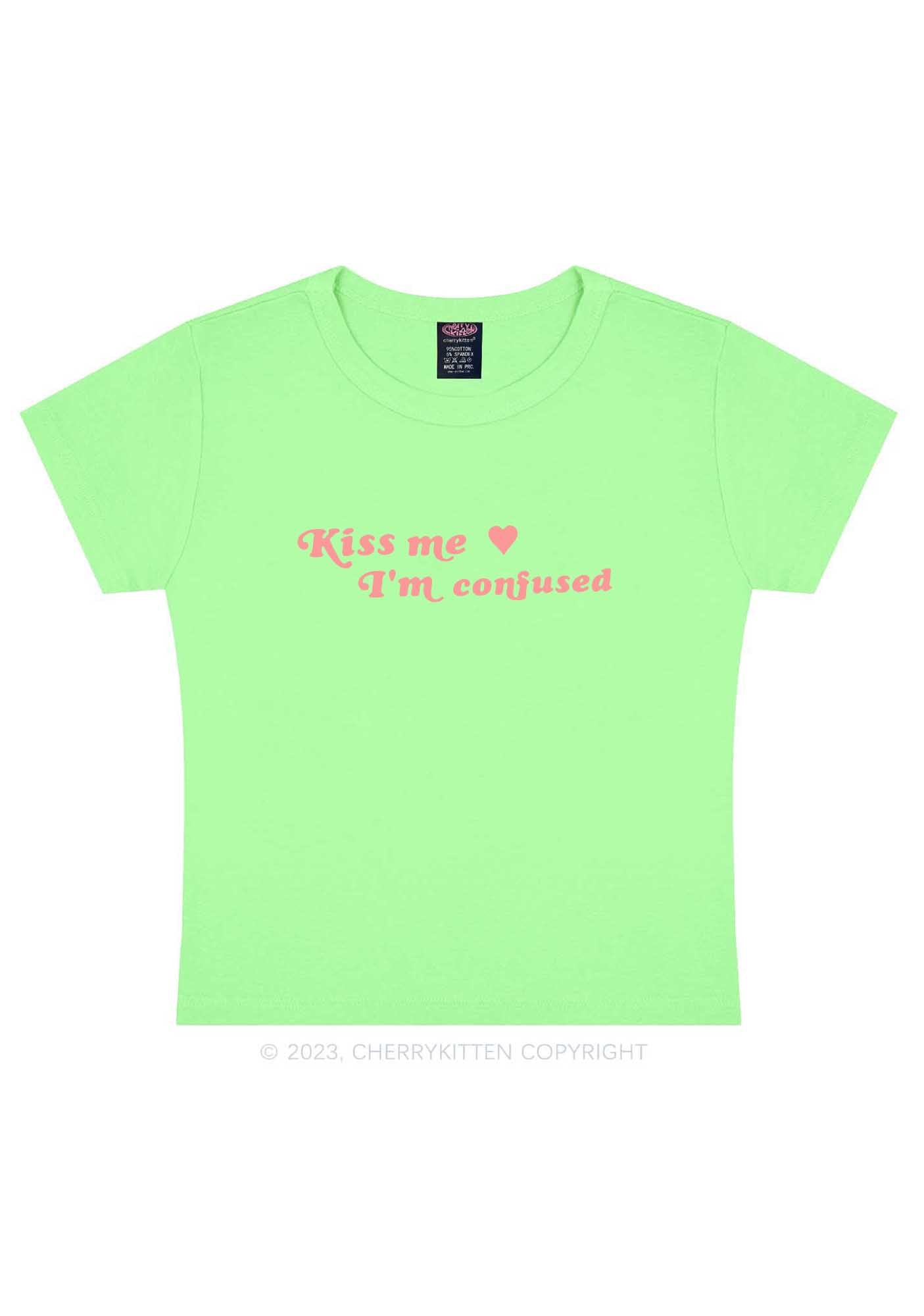Kiss Me I'm Confused Y2K Baby Tee Cherrykitten