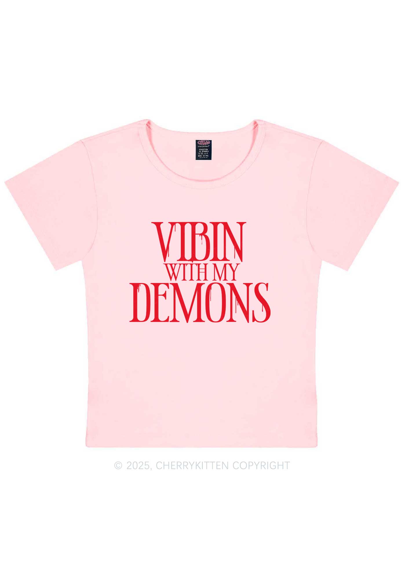 Halloween Vibin With My Demons Y2K Baby Tee Cherrykitten