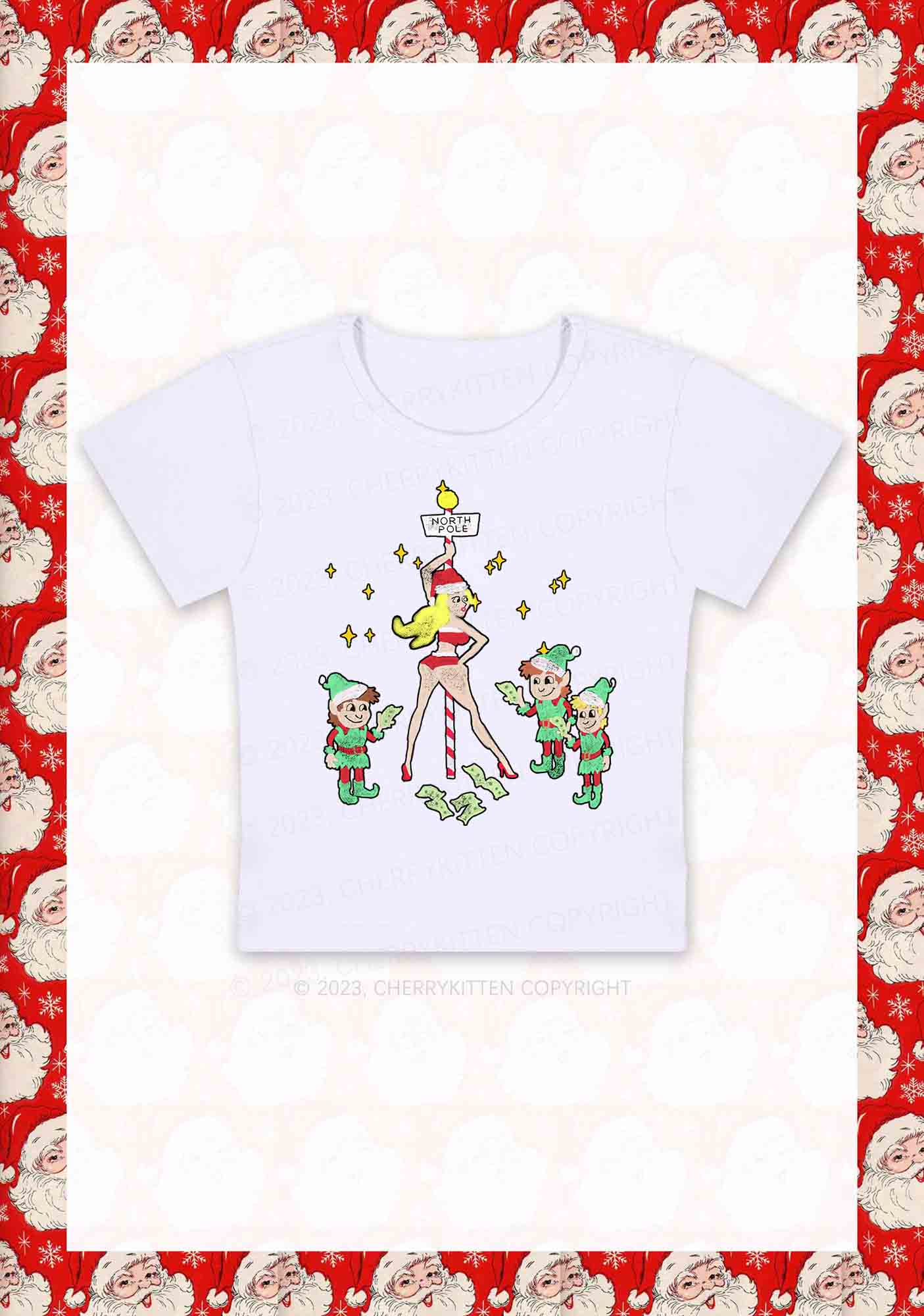 North Pole Dancing Christmas Girl Y2K Baby Tee Cherrykitten