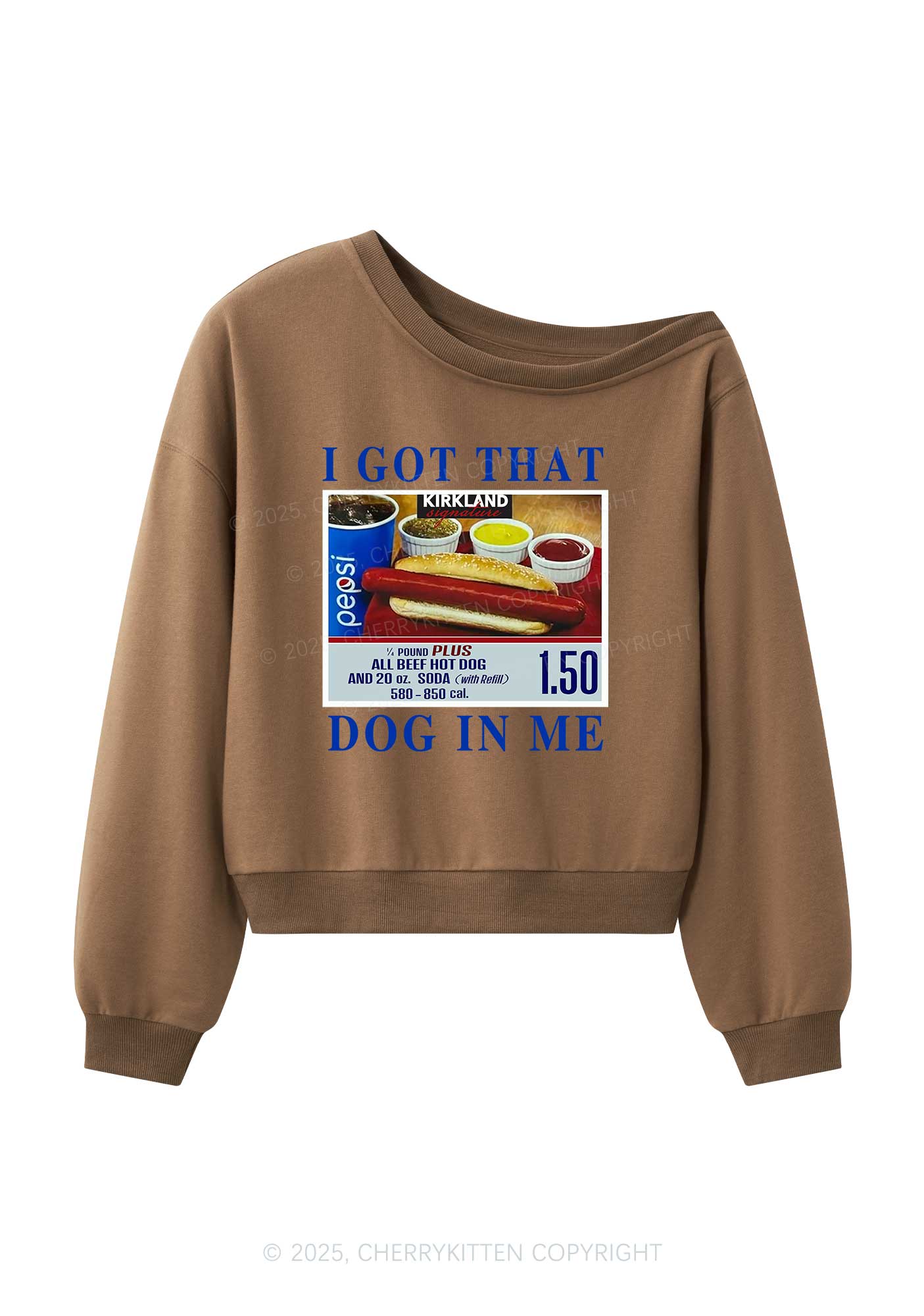 I Got That Hot Dog In Me Y2K Off Shoulder Sweatshirts Cherrykitten