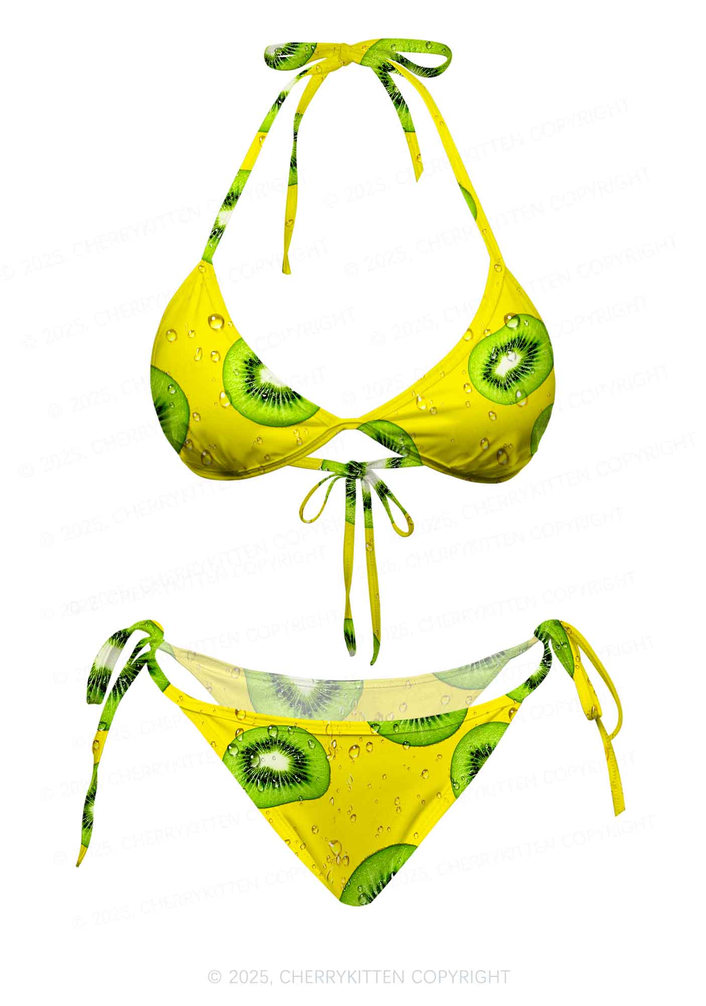 Yellow Kiwi Y2K Print Bikini Set Cherrykitten