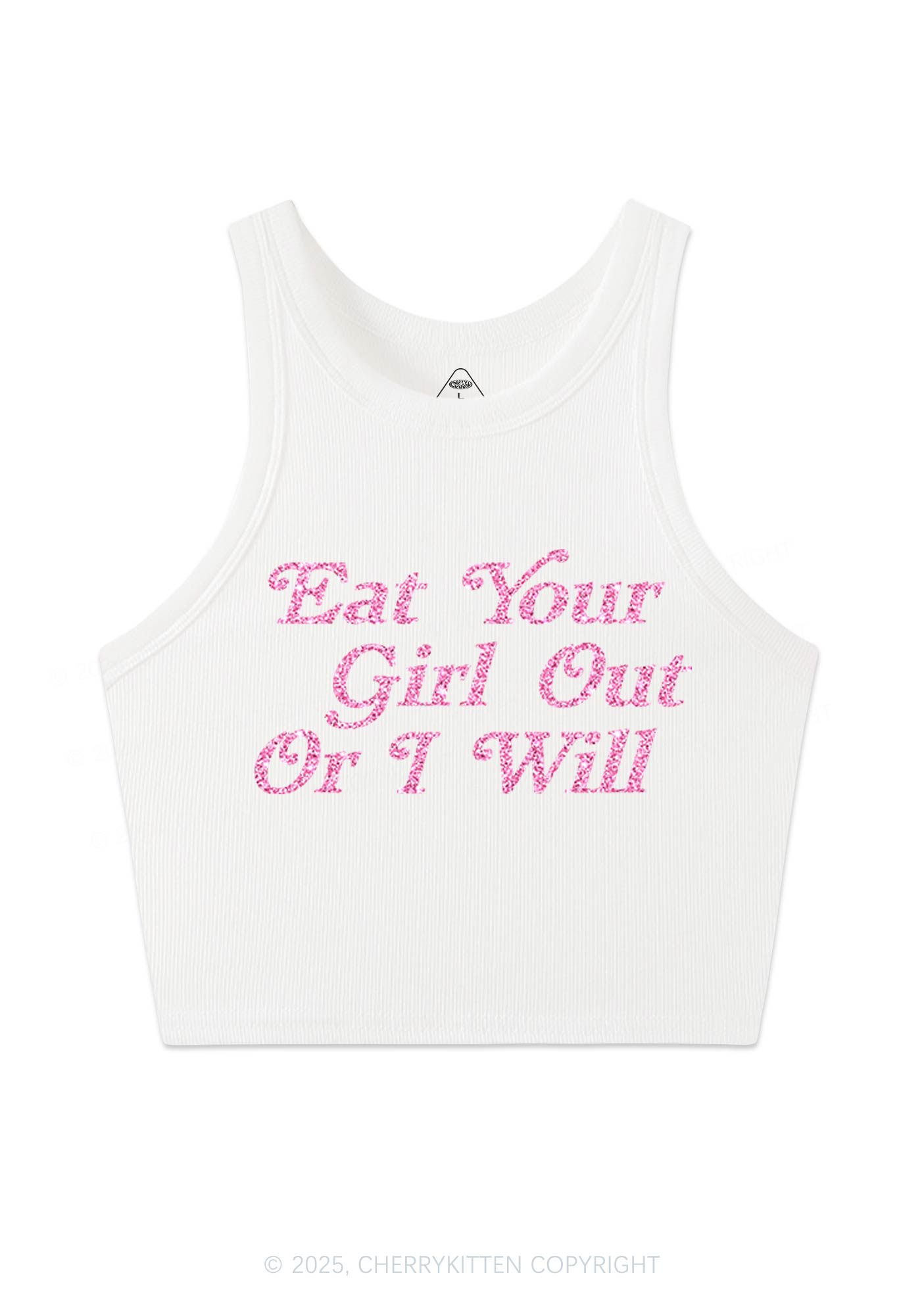 Glitter Eat Your Girl Out Y2K Crop Tank Top Cherrykitten