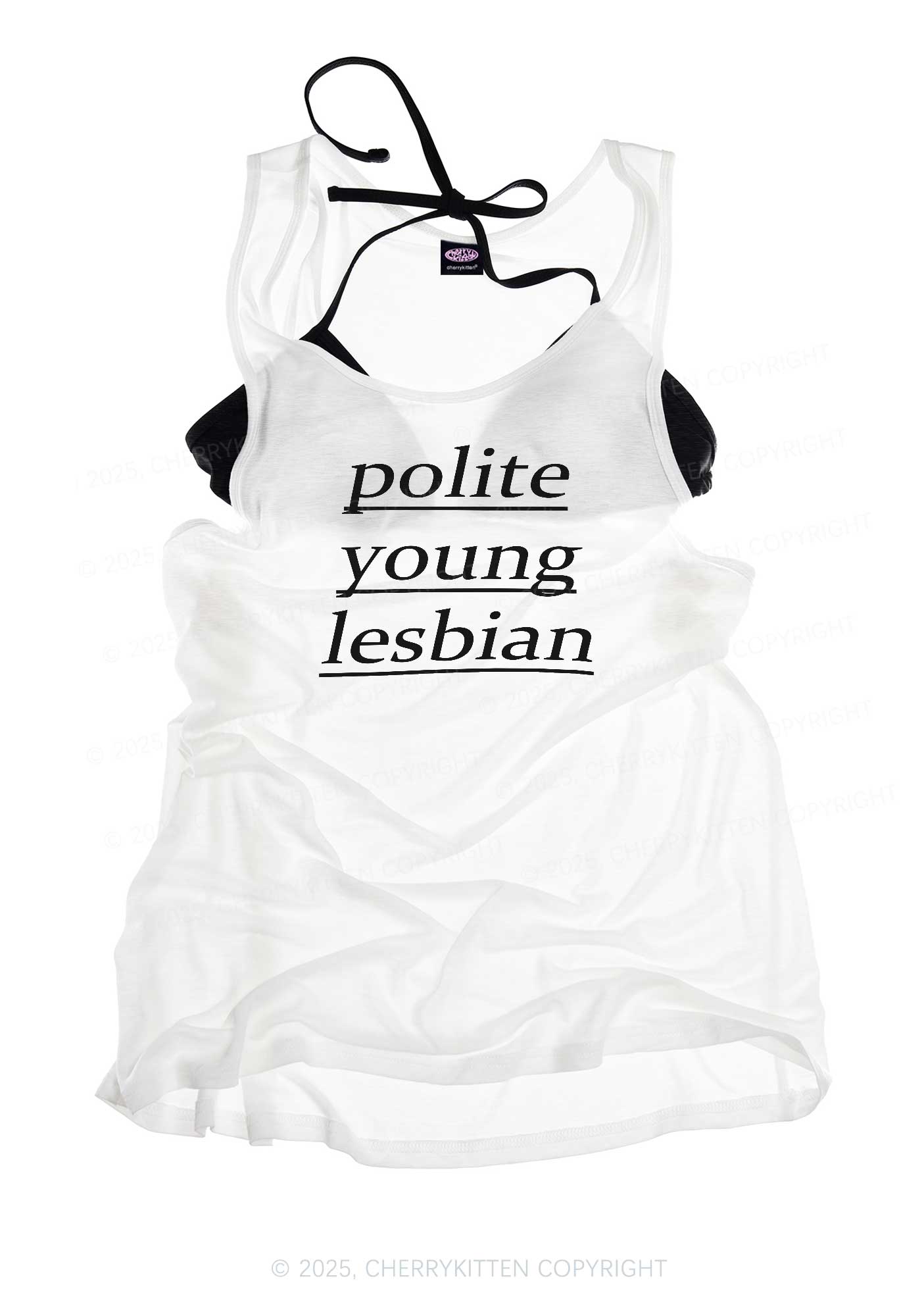 Polite Young Lesbian Pride Y2K Sheer Boyfriend Tank Cherrykitten