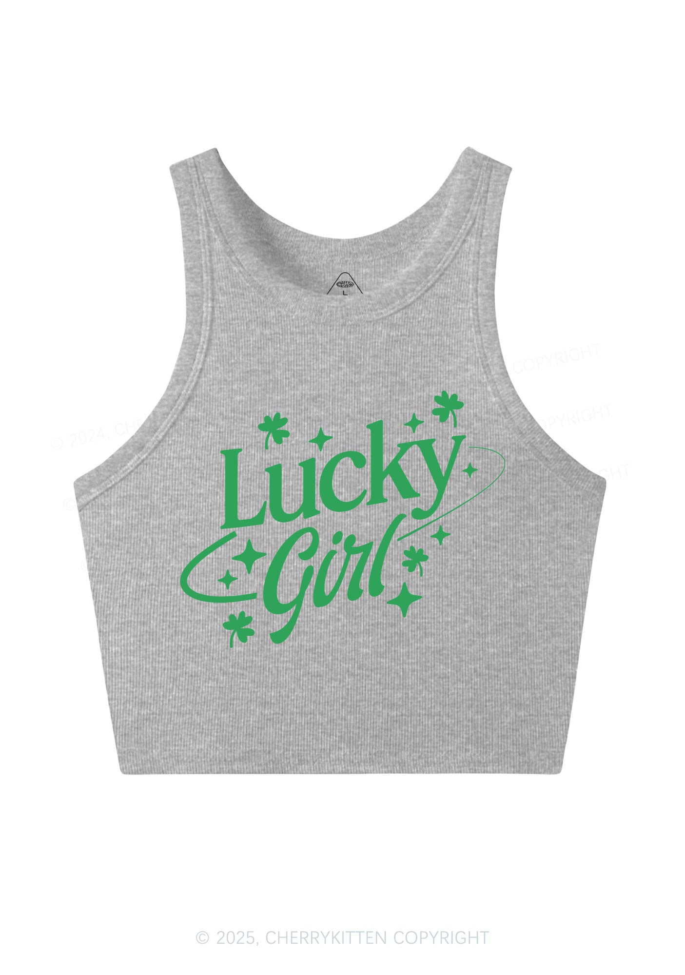 Lucky Girl Star St Patricks Y2K Crop Tank Top Cherrykitten