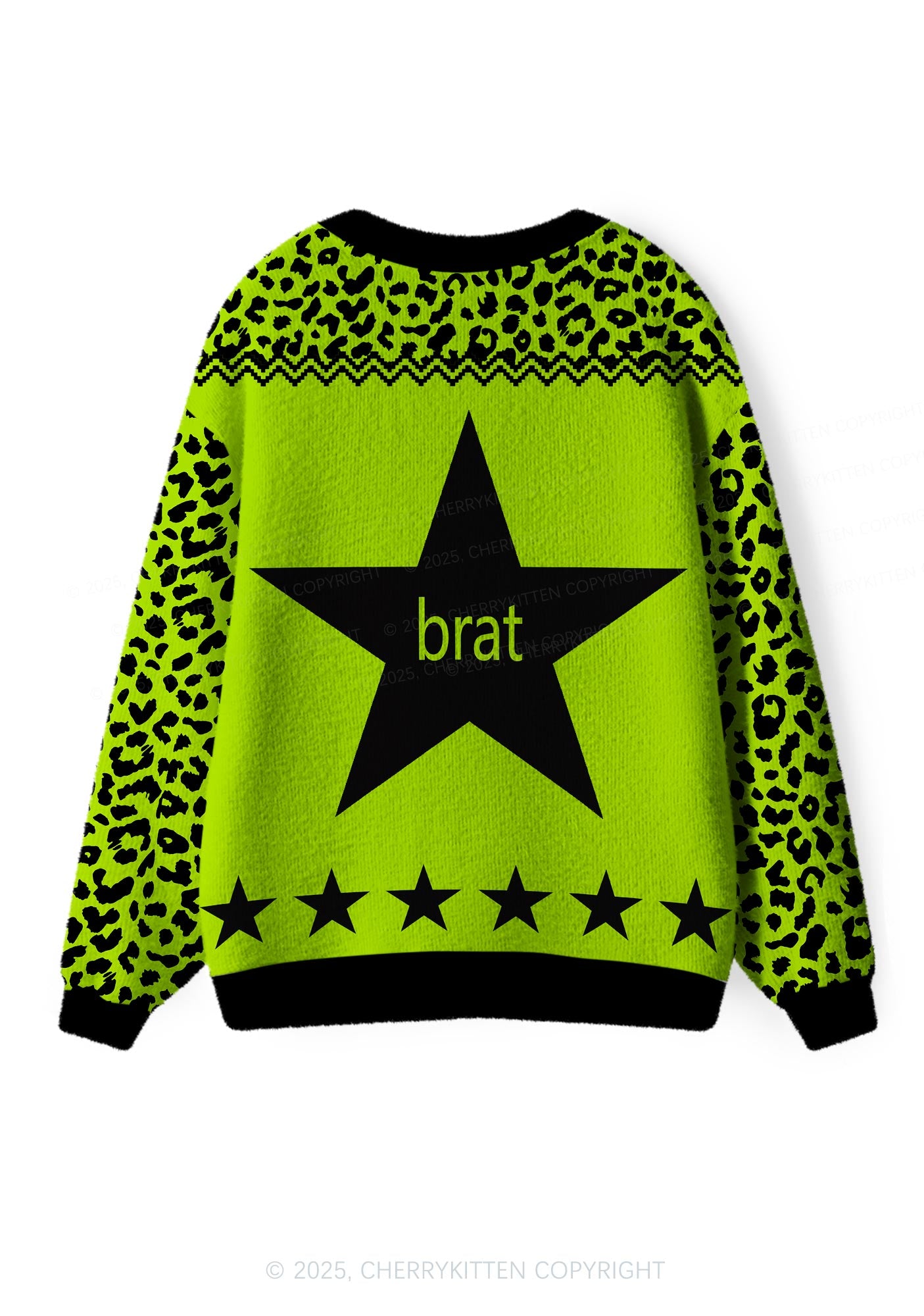 Green Brat Star Y2K Christmas Cardigan Knit Sweatshirt Cherrykitten