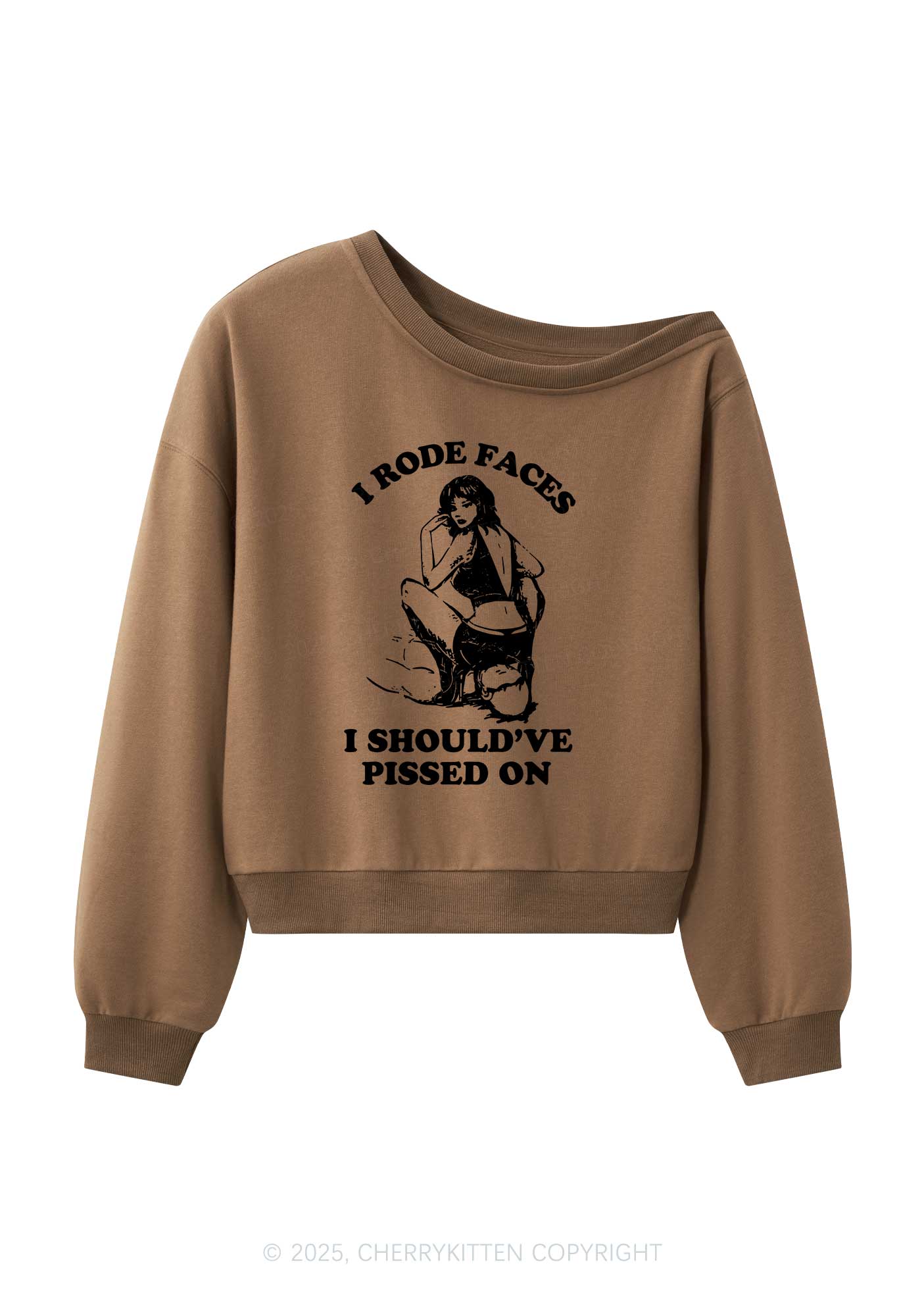 I Rode Faces Y2K Off Shoulder Sweatshirts Cherrykitten