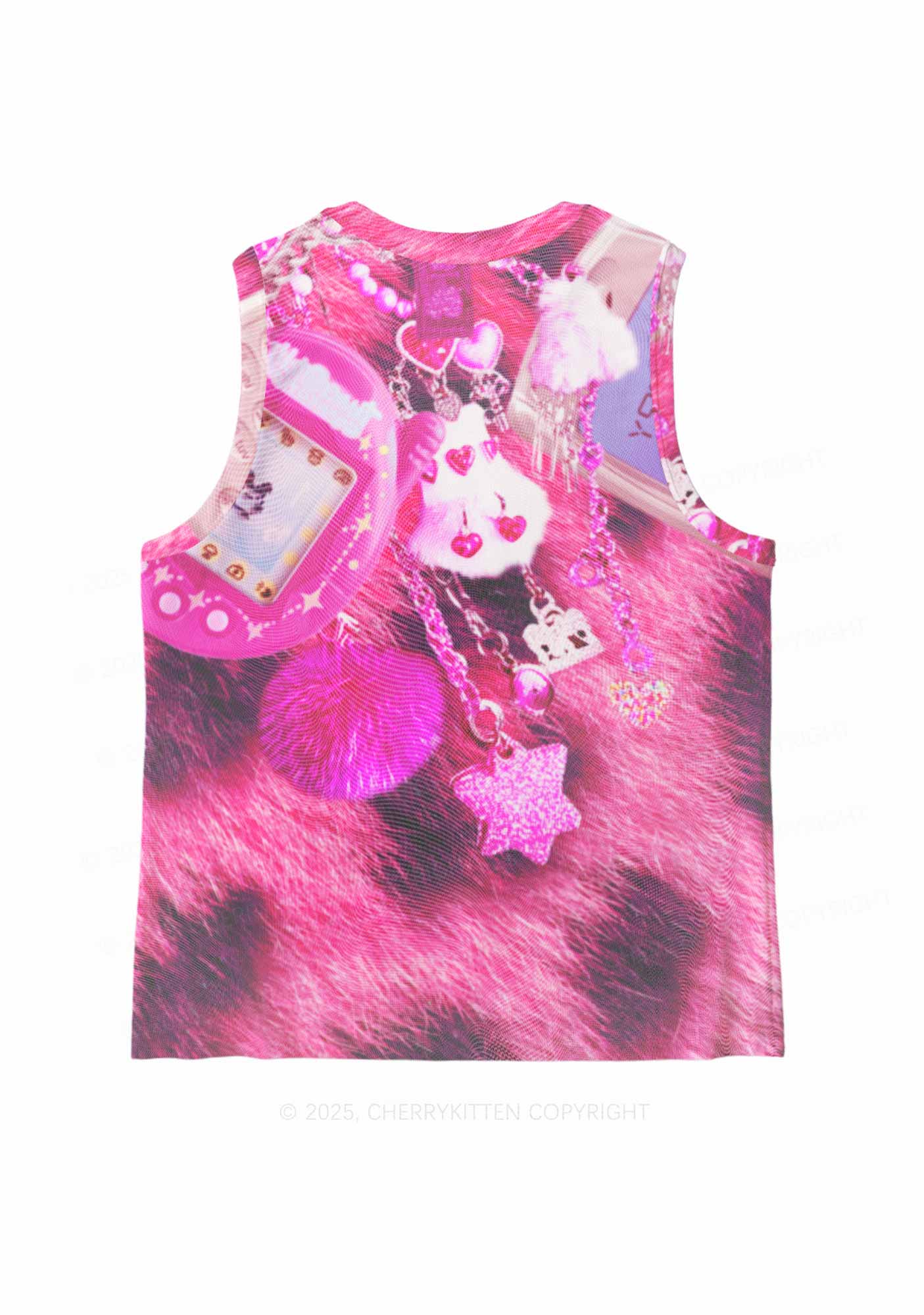 Pink Plush Phone Y2K Mesh Muscle Tank Cherrykitten