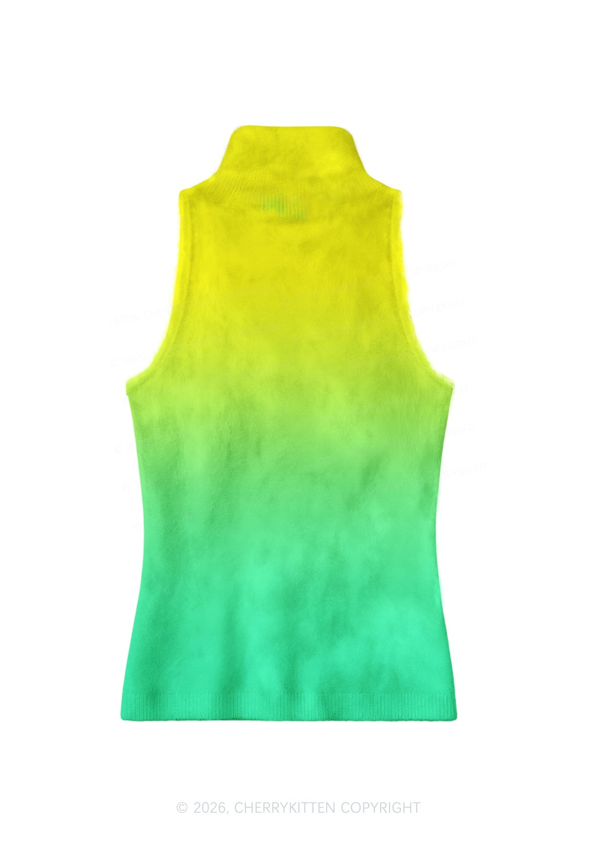 Yellow Thermal Female Body Y2K Knit Turtleneck Tank Top Cherrykitten