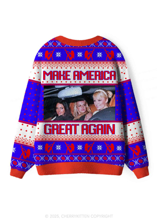 Make America Great Again Y2K Christmas Cardigan Knit Sweatshirt Cherrykitten