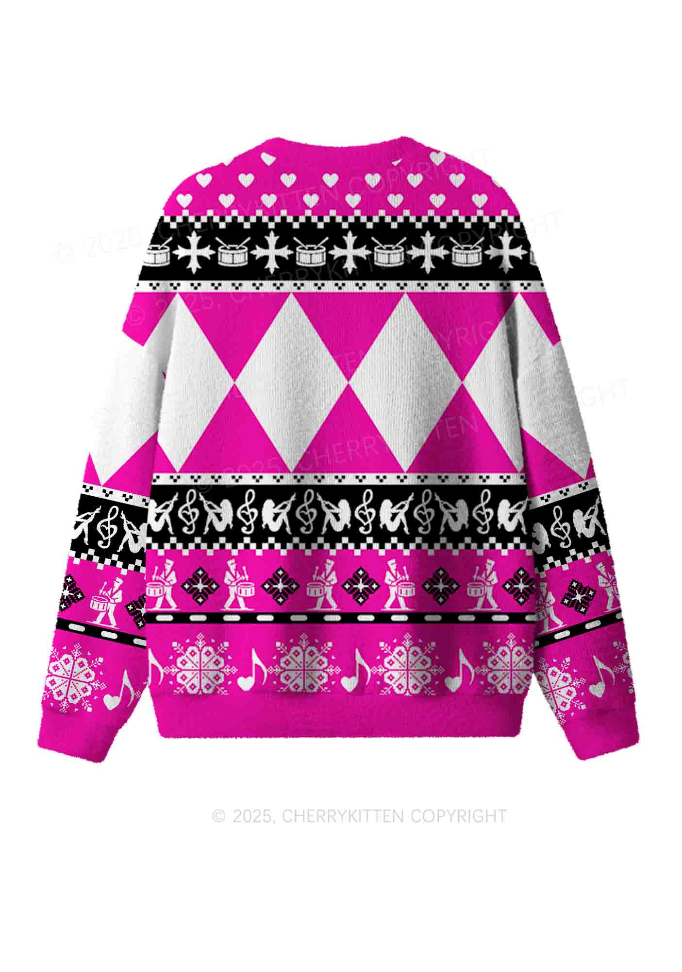 Hot Pink Dibs On The Drummer Y2K Christmas Knit Sweatshirt Cherrykitten
