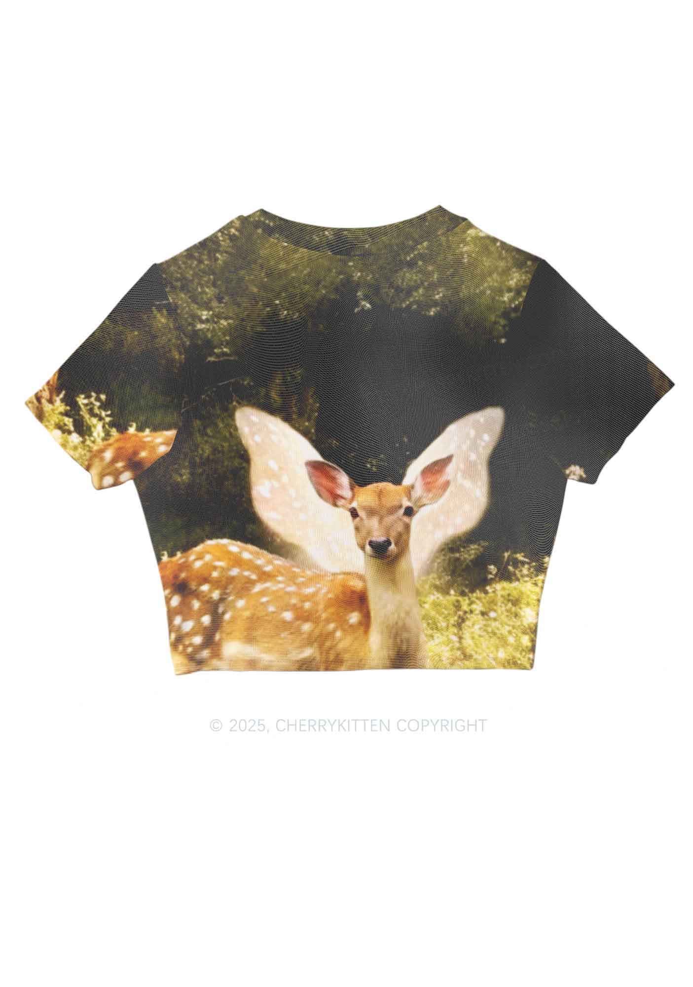 Forest Deer Y2K Mesh Crop Top Cherrykitten