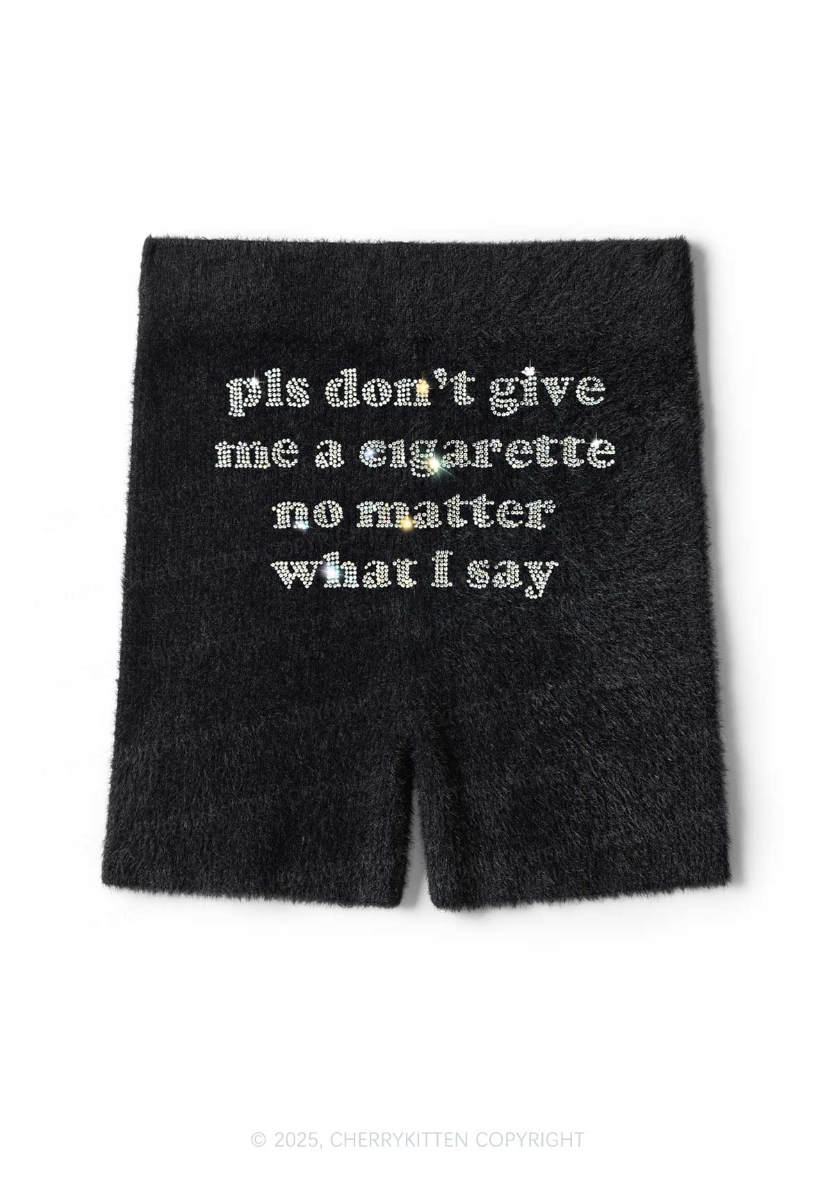 Rhinestone Dont Give Me Cigarette Y2K Fluffy Shorts Cherrykitten