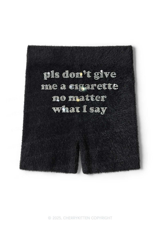 Rhinestone Dont Give Me Cigarette Y2K Fluffy Shorts Cherrykitten