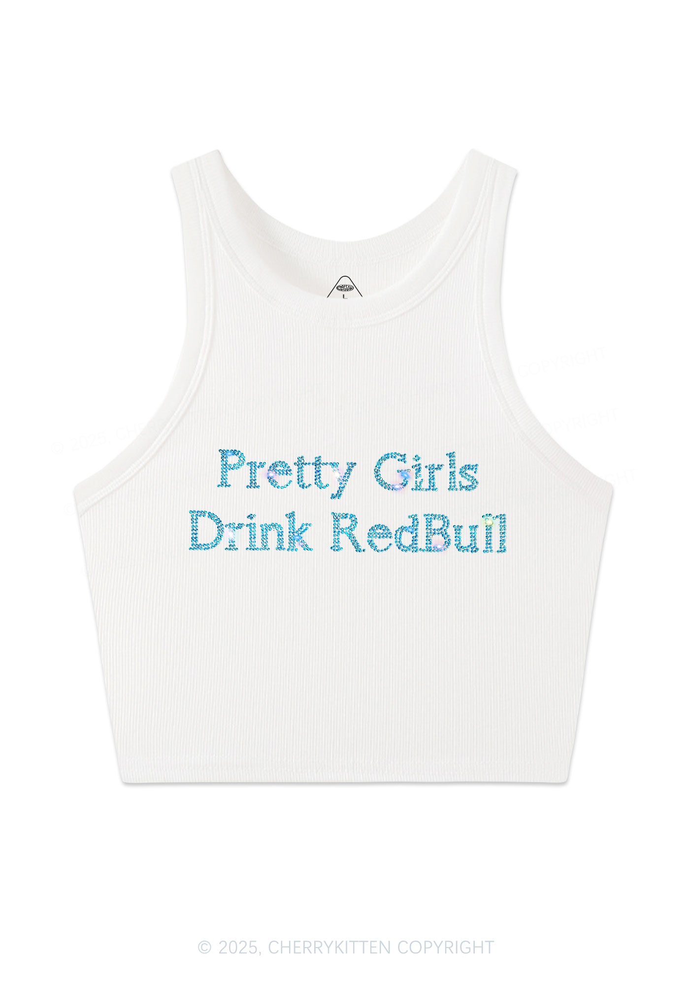 Rhinestone Pretty Girls Drink Redbull Y2K Crop Tank Top Cherrykitten
