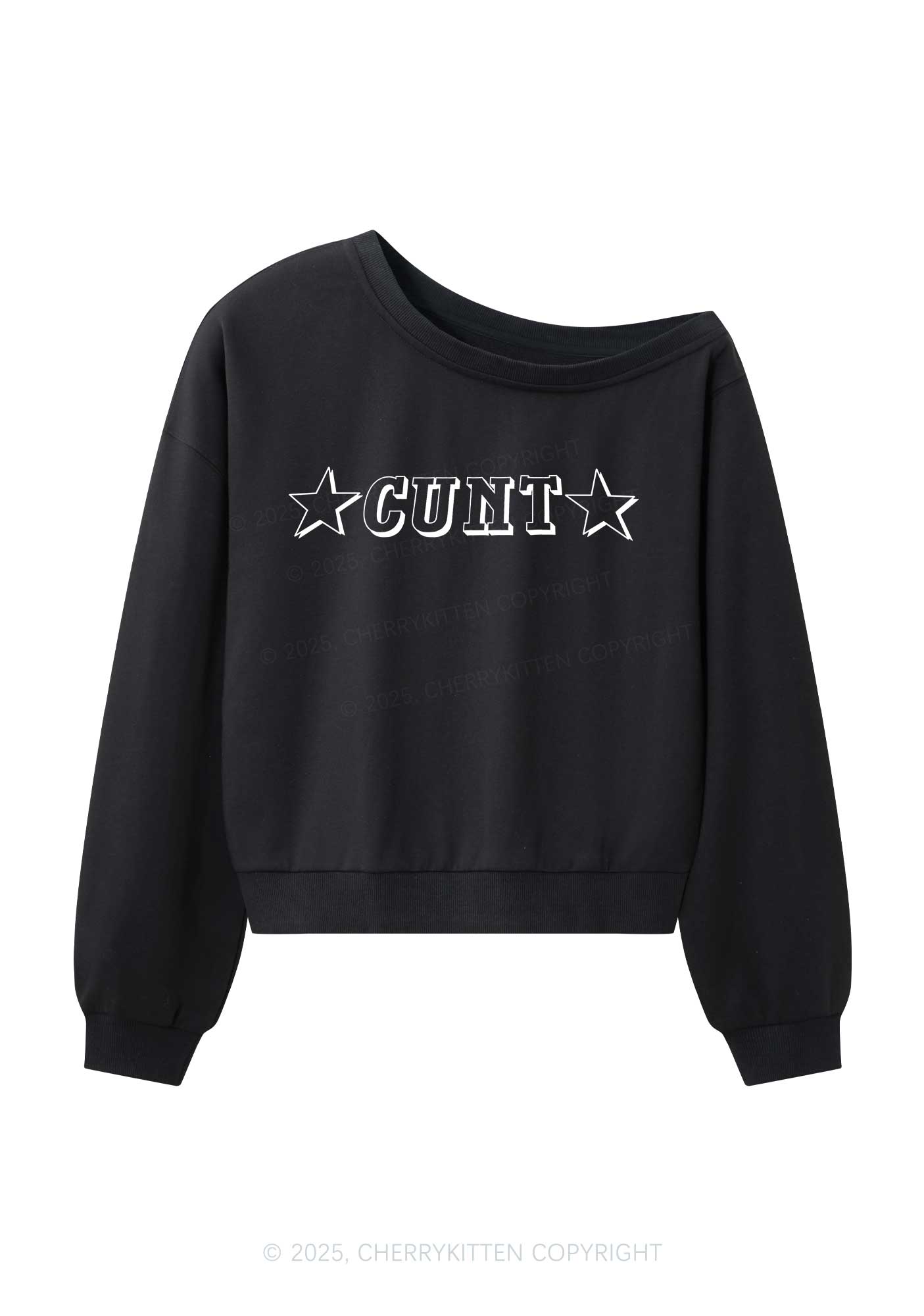 Star Count Y2K Off Shoulder Sweatshirts Cherrykitten