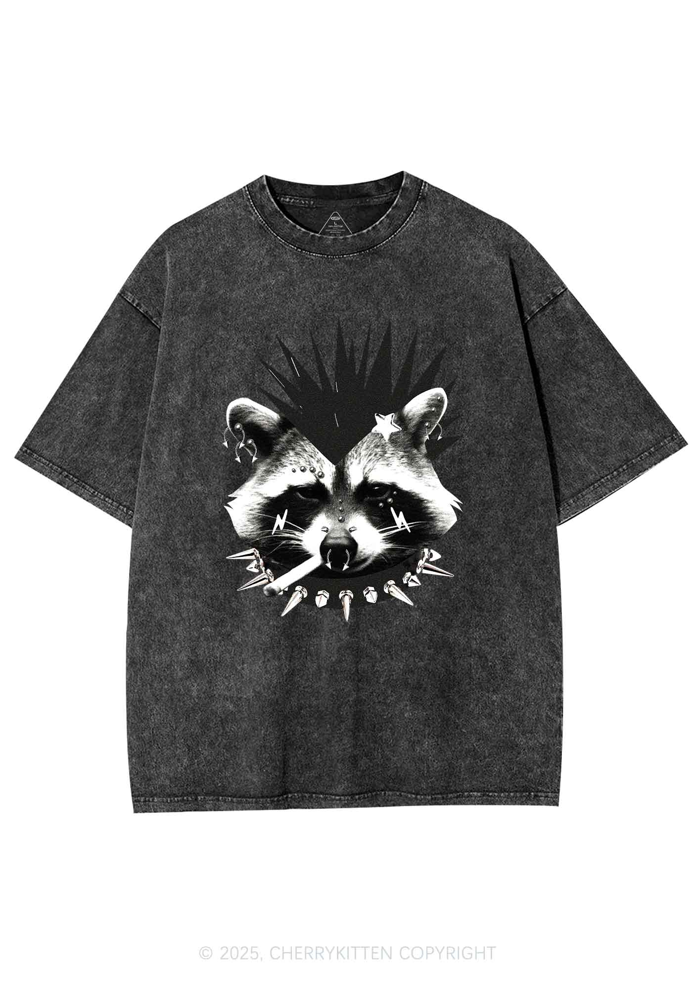 Punk Raccoon Y2K Shirts Washed Tee Cherrykitten
