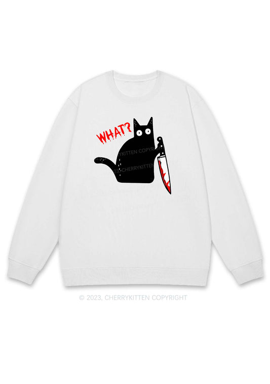 Black Cat Bloodstained Dagger Halloween Y2K Sweatshirt Cherrykitten
