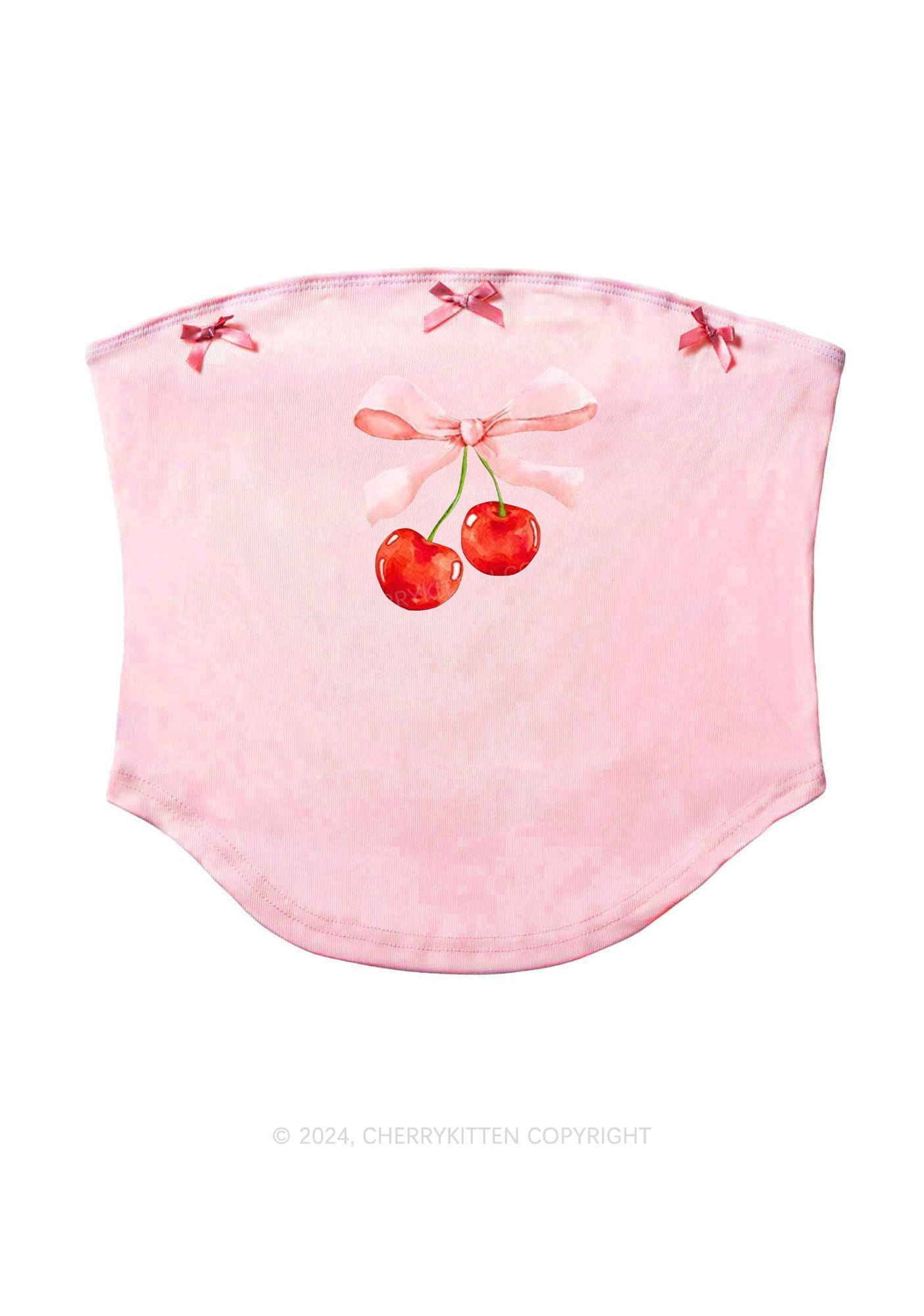 Red Cherries Y2K Pink Bow Tie Tube Top Cherrykitten