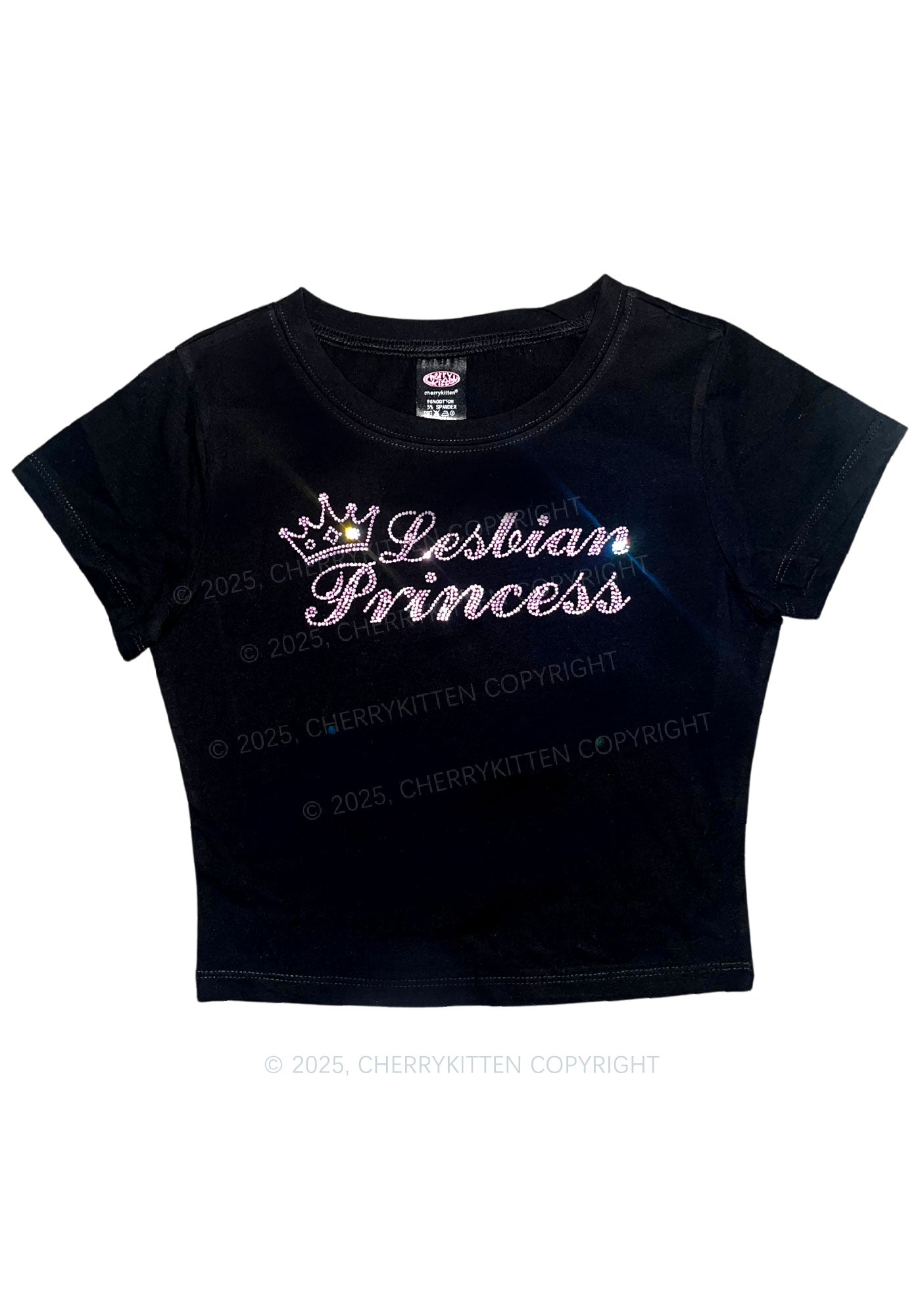 Rhinestone Lesbian Princess Pride Y2K Baby Tee Cherrykitten