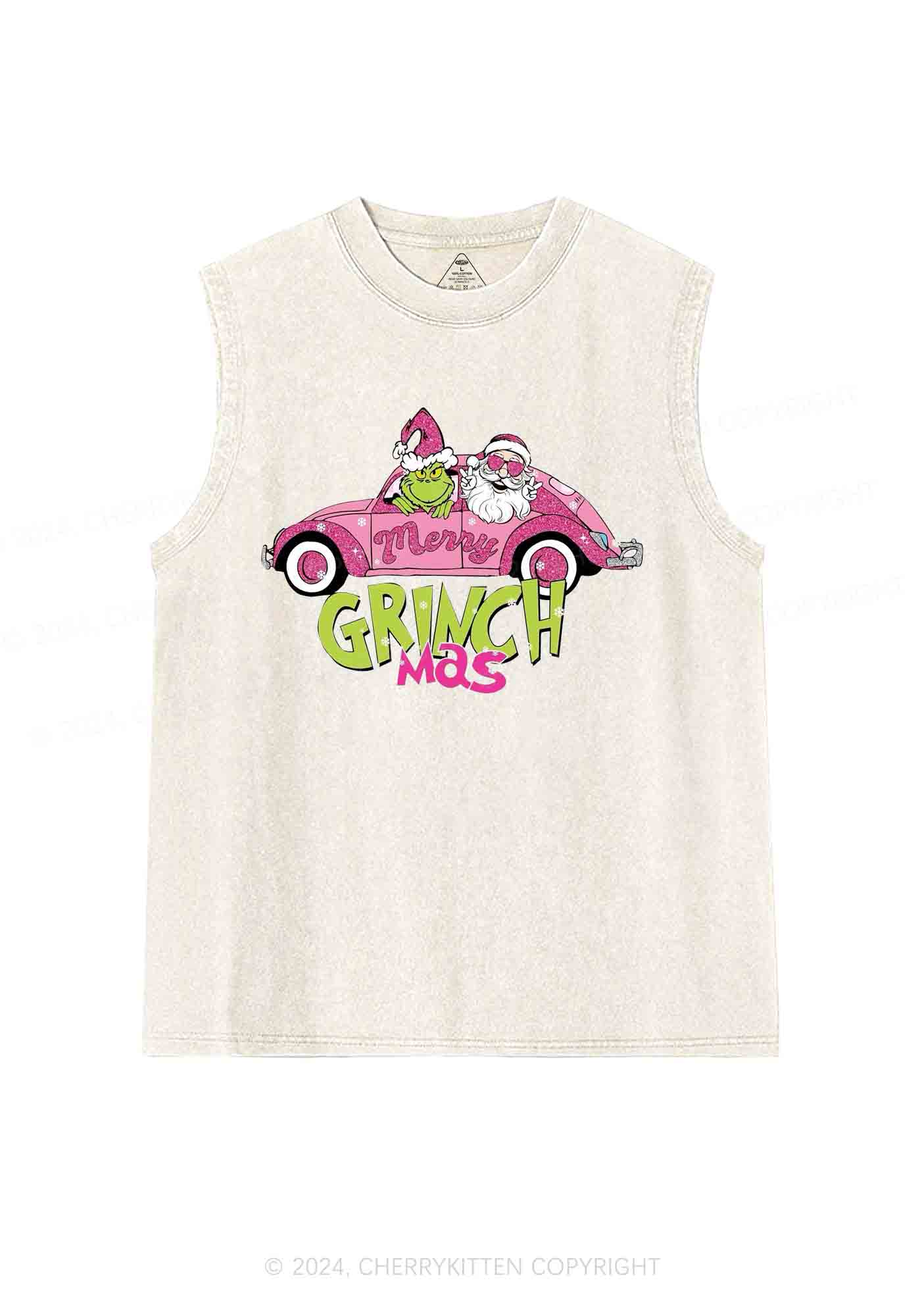 Christmas Pink Car Y2K Washed Tank Cherrykitten
