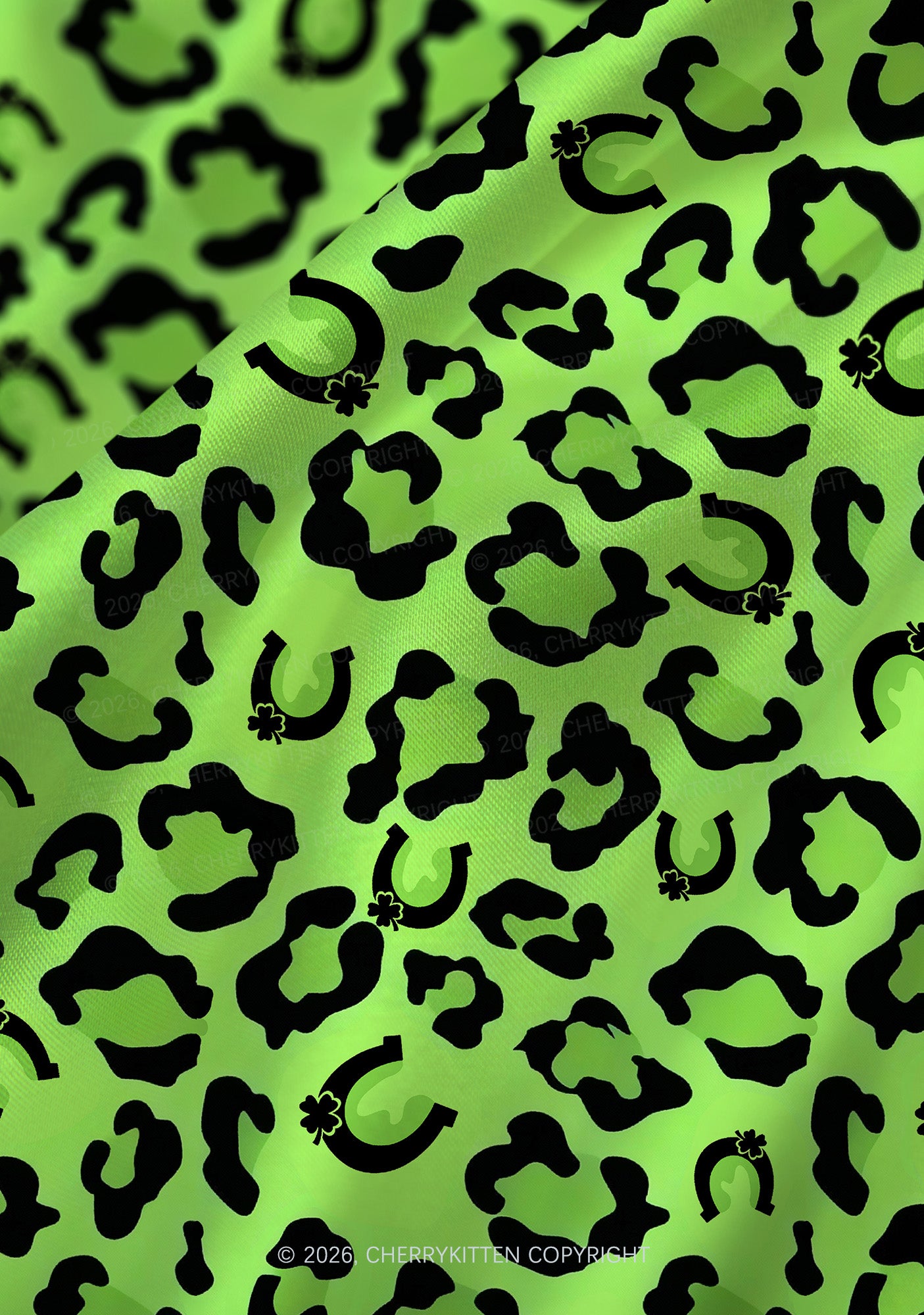 Fluorescent Green Leopard St Patricks Y2K Print Satin Cowl Neck Slip Dress Cherrykitten