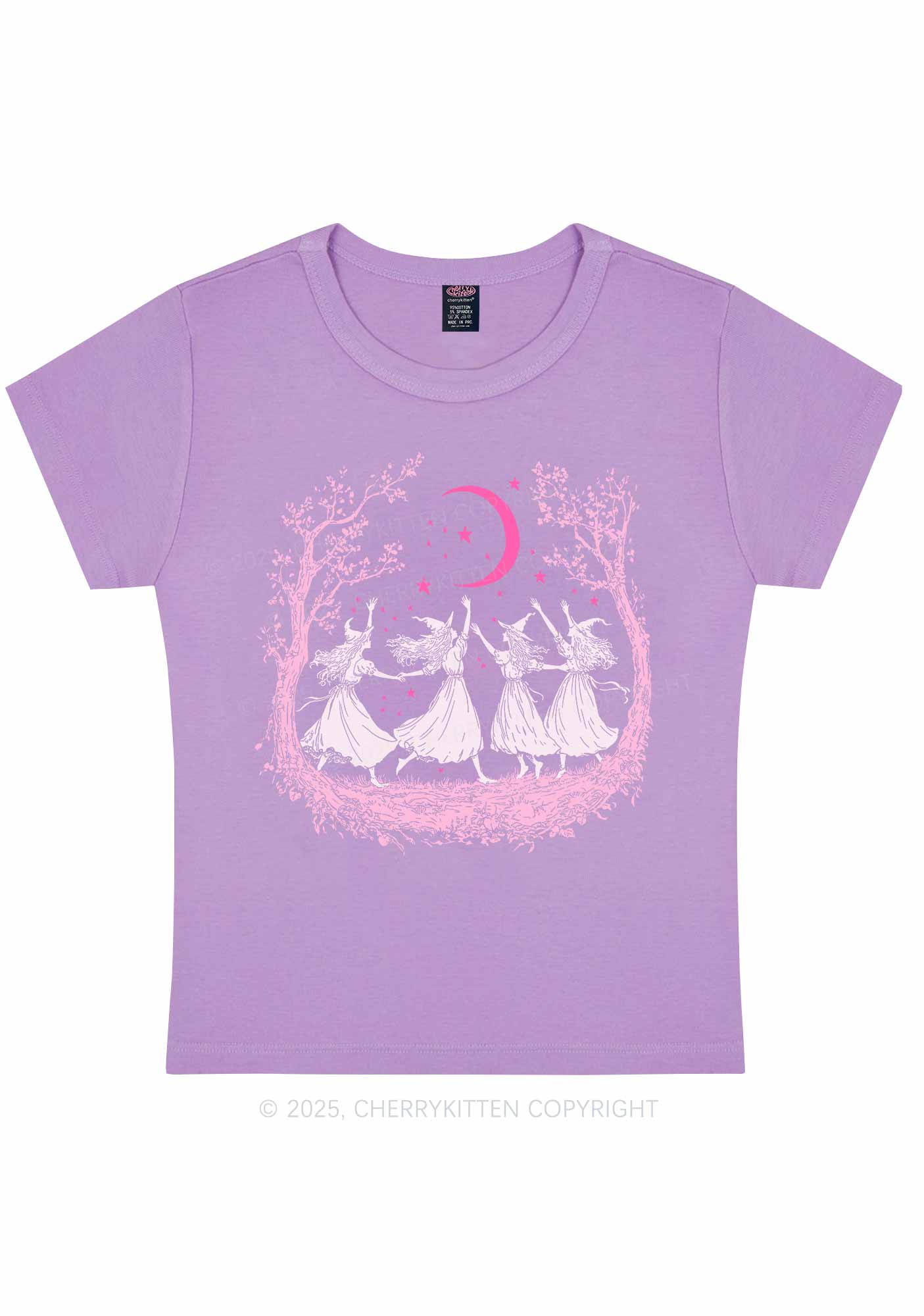 Halloween Witches Dancing Under Moon Y2K Baby Tee Cherrykitten