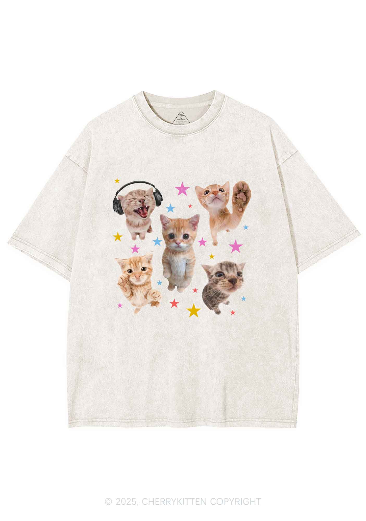 Adorable Cats Y2K Shirts Washed Tee Cherrykitten