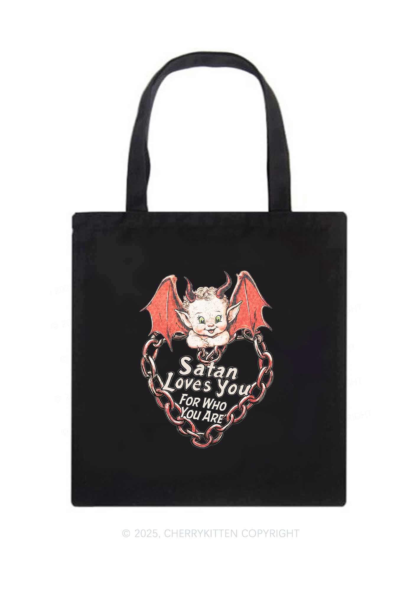 Satan Loves You Y2K Canvas Tote Bag Cherrykitten