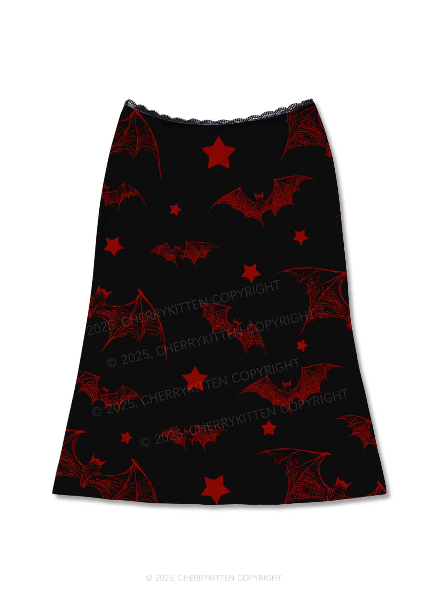 Bat And Star Y2K Print Midi Skirt Cherrykitten