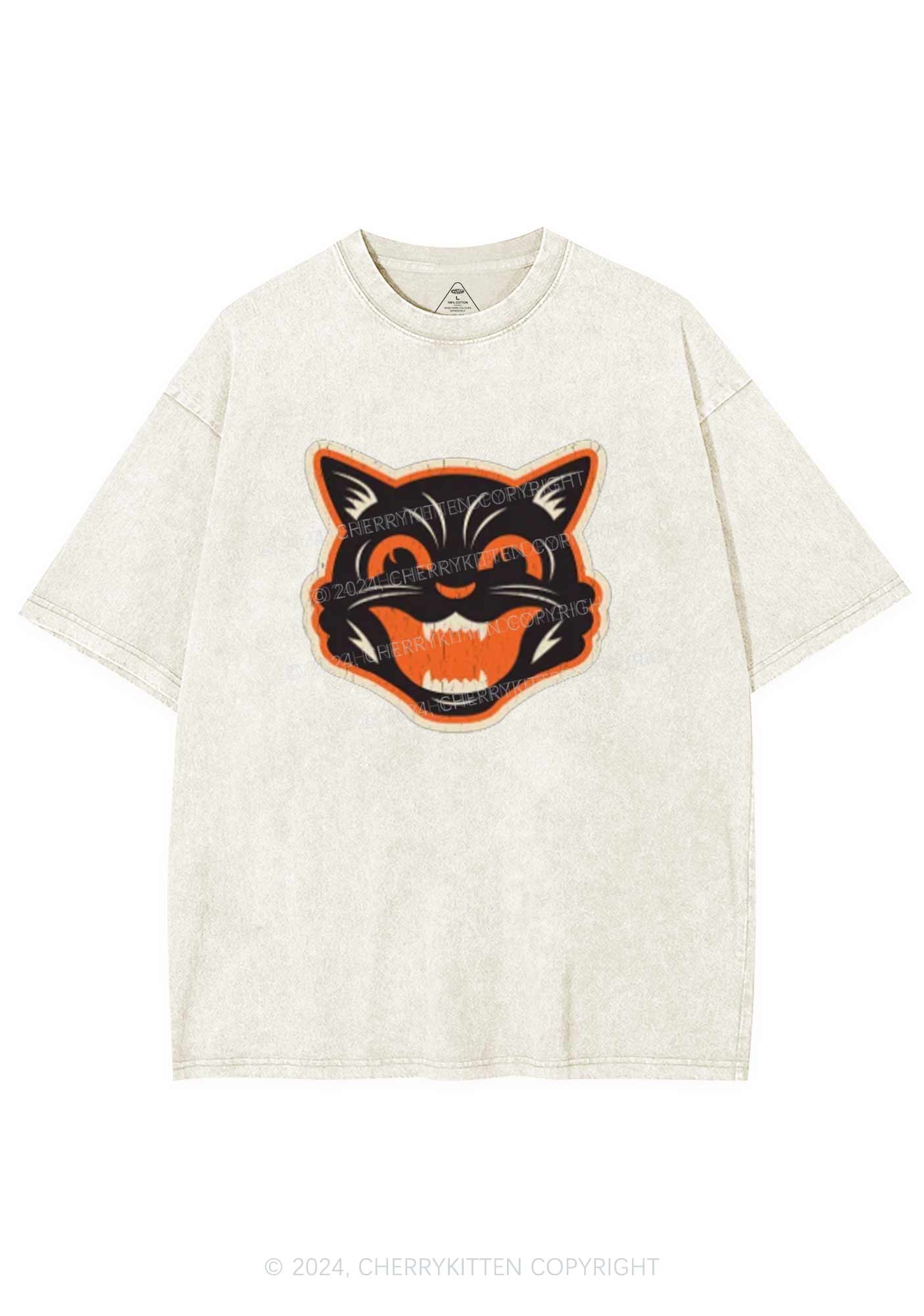 Halloween Black Cat Y2K Washed Tee Cherrykitten