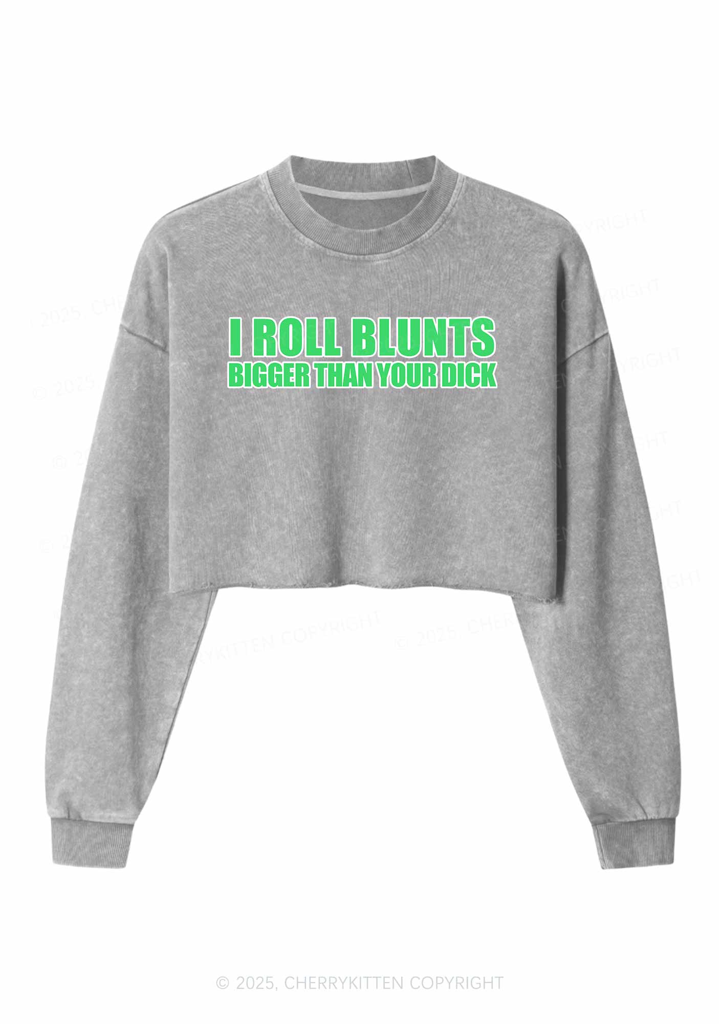 I Roll Blunts Y2K Crop Washed Sweatshirts Cherrykitten