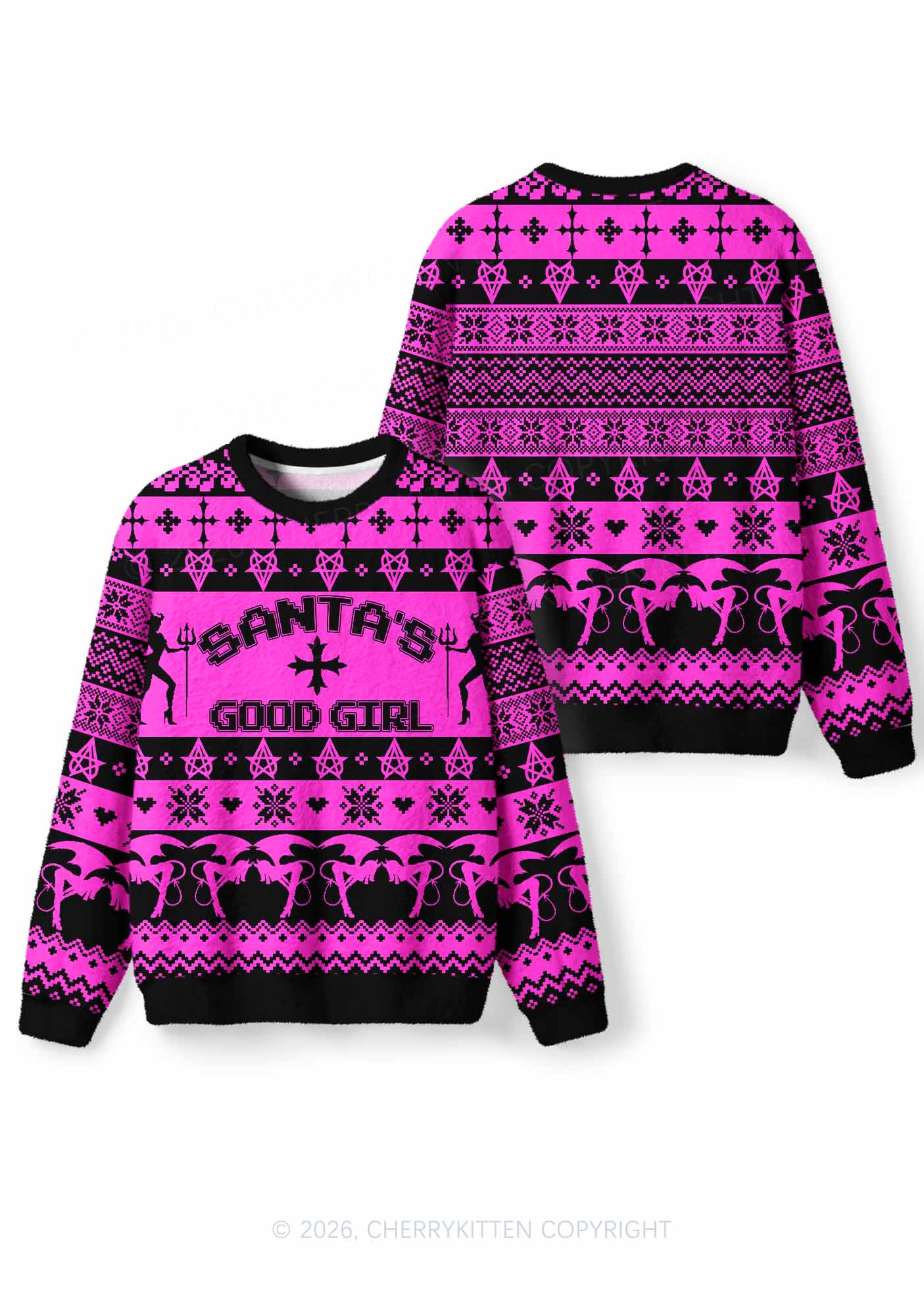 Santas Good Girl Y2K Christmas Knit Sweatshirt Cherrykitten