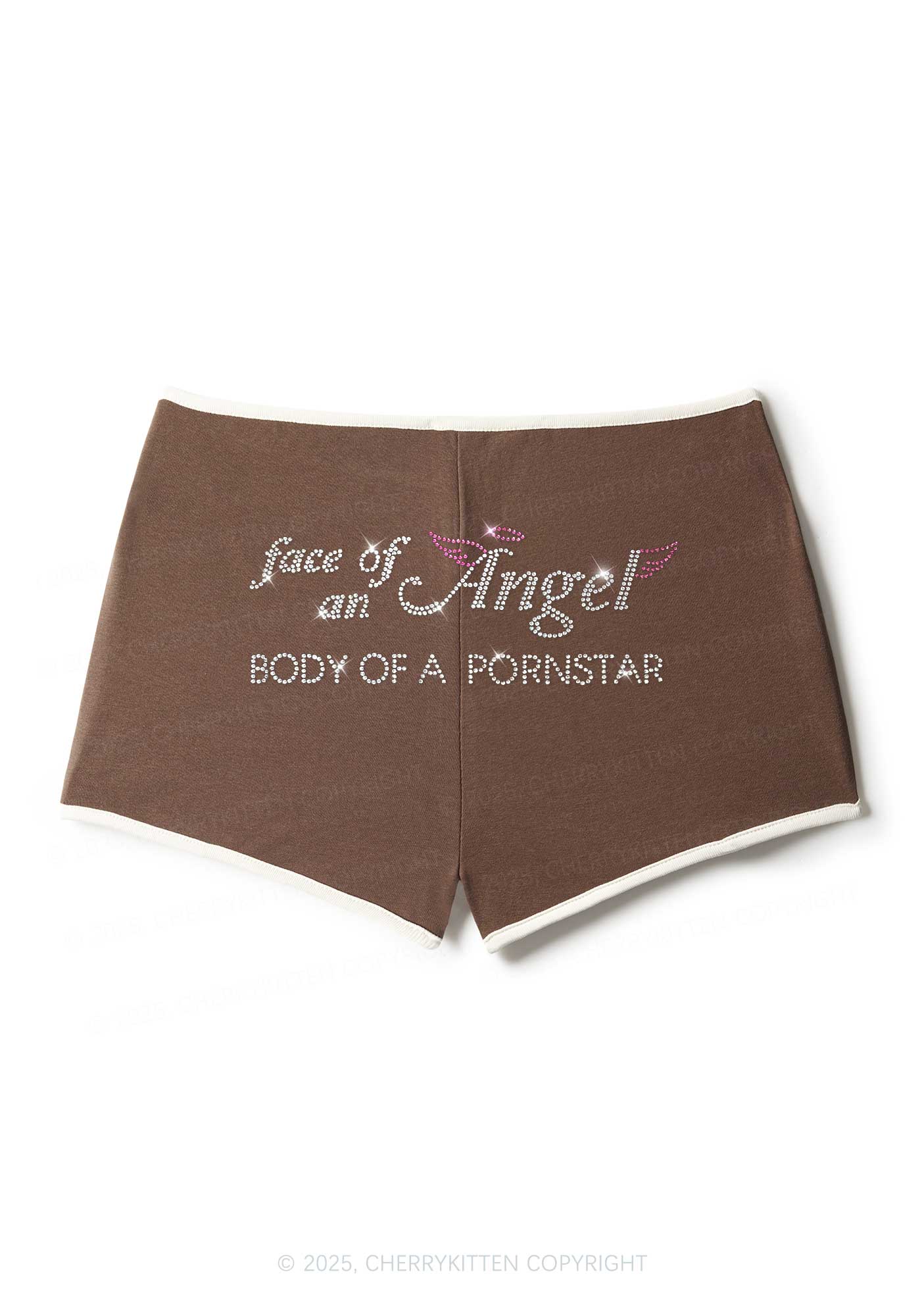 Rhinestone Face Of An Angel Y2K Booty Shorts Cherrykitten
