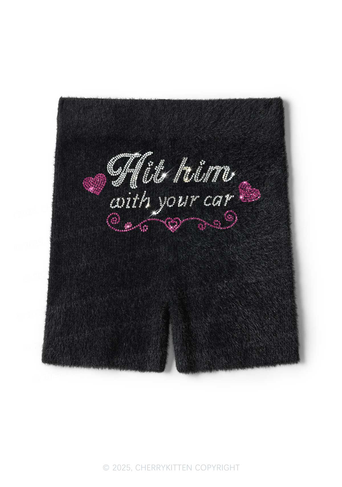 Rhinestone Hit Him Y2K Fluffy Shorts Cherrykitten