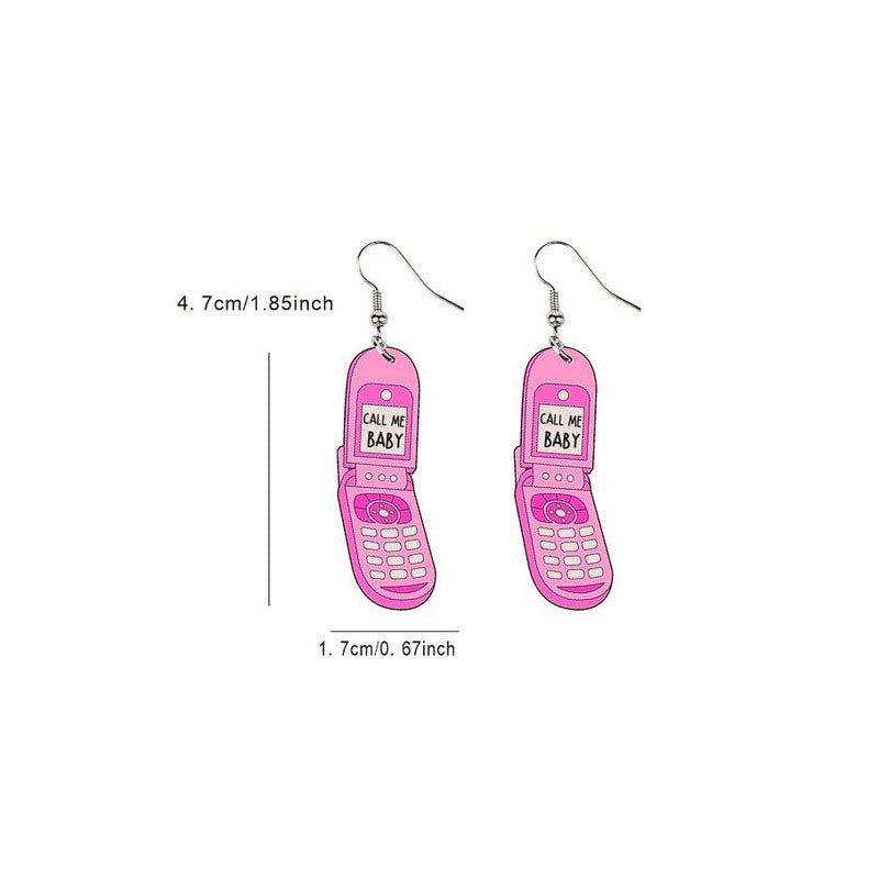 Call Me Baby Y2K Pink Cell Phone Earrings Cherrykitten