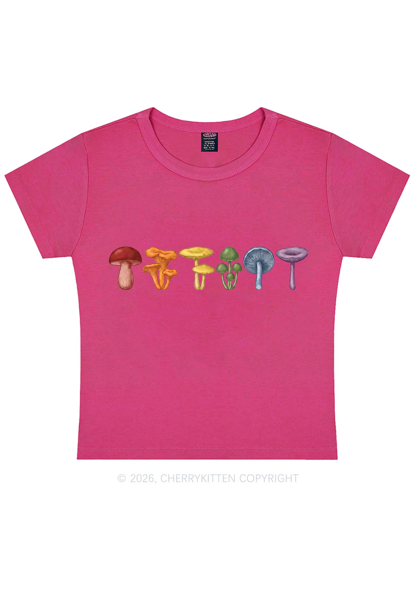 Rainbow Mushroom Pride Y2K Baby Tee Cherrykitten