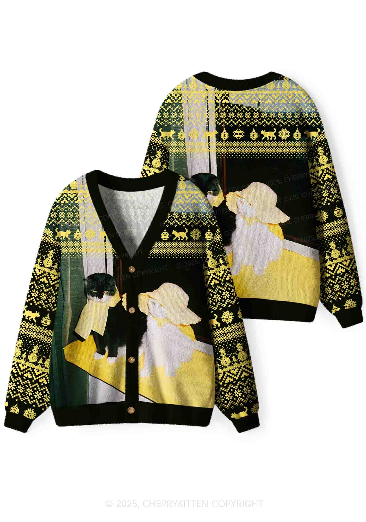 Cats Friend Y2K Christmas Cardigan Knit Sweatshirt Cherrykitten
