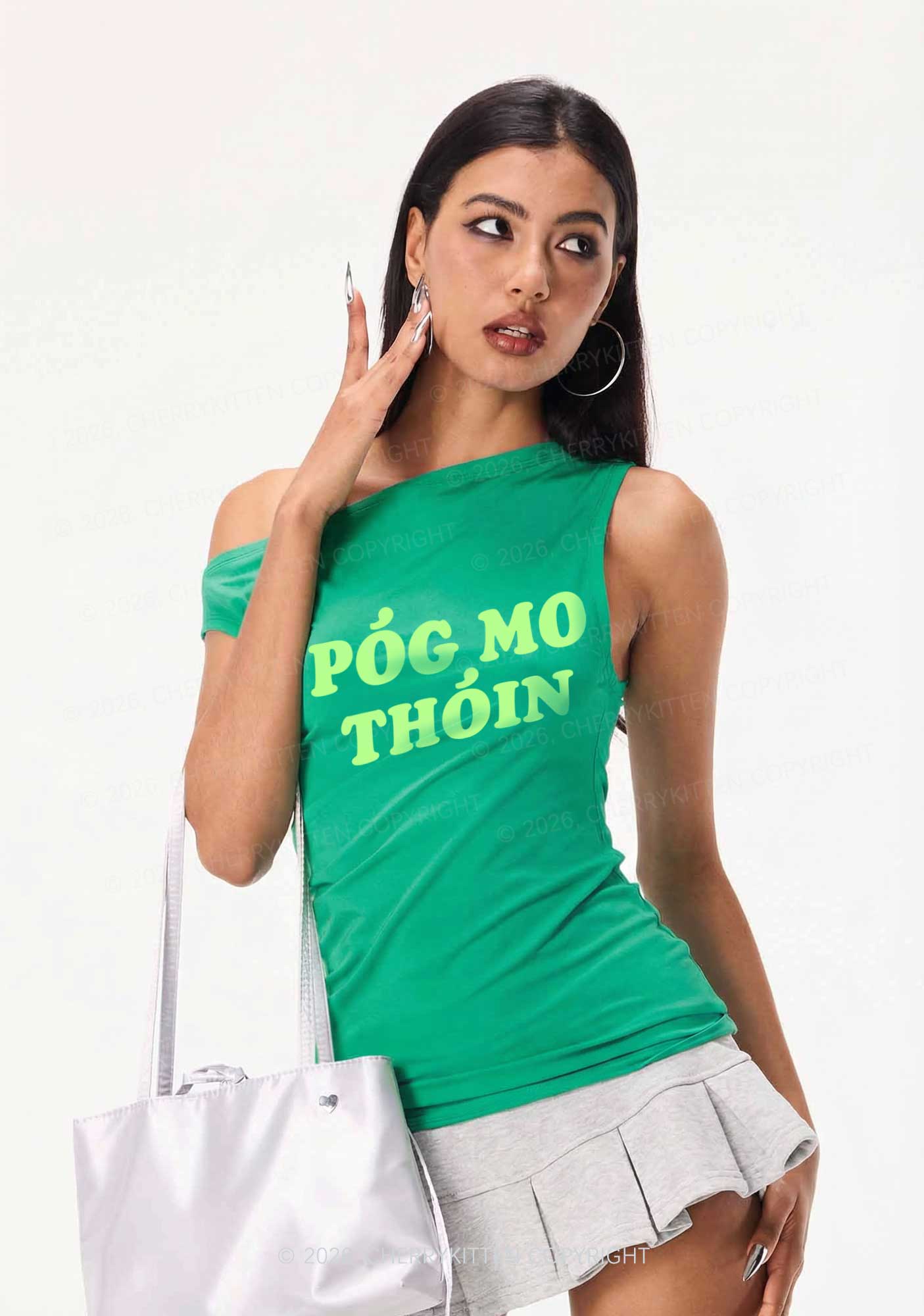 Pog Mo Thoin St Patricks Y2K Off Shoulder Tank Top Cherrykitten