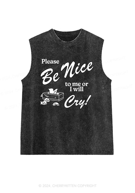 Please Be Nice To Me Or I Will Cry Y2K Washed Tank Cherrykitten